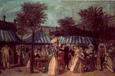 Garden Walk in the Palais Royal, Pariisi, n. 1810 (värilitho) tekijältä French School