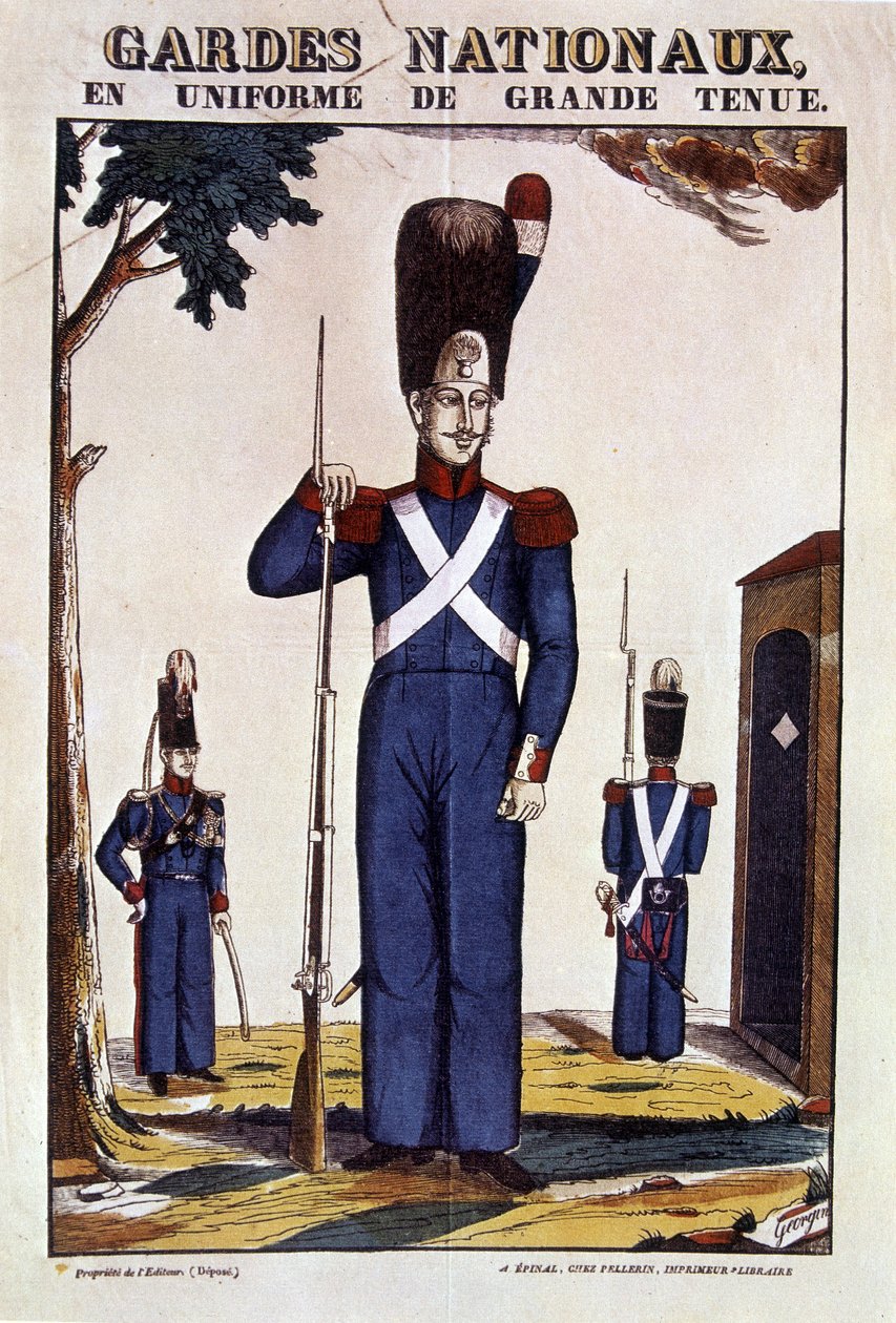 National Guardsmen koko puku univormu - kuva Epinal Georgin, toim. Pellerin tekijältä French School