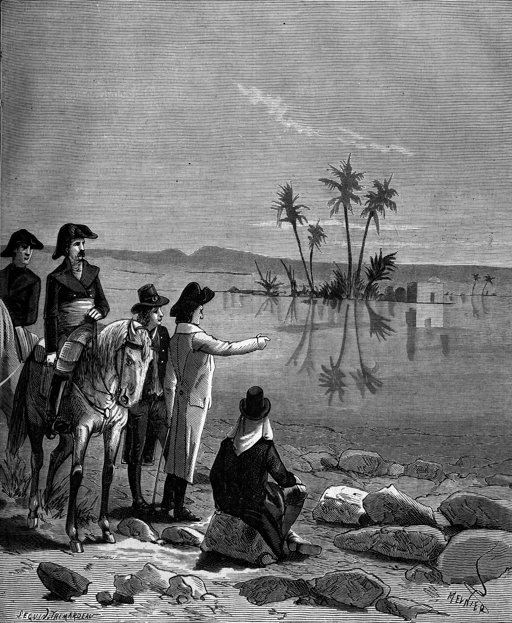 Gaspard Monge, Peluksen kreivi (1746 - 1818), ranskalainen matemaatikko Egyptin kampanjan (retkikunnan) aikana (1798-1801) havaitsi mirage-ilmiön. tekijältä French School