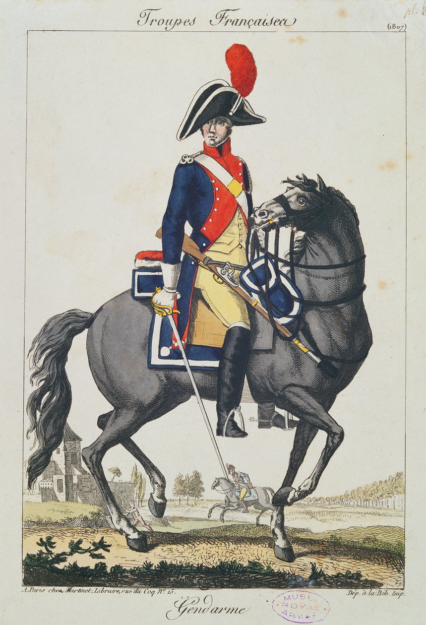 Santarmi hevosen selässä, 1807 (värikaiverrus) tekijältä French School