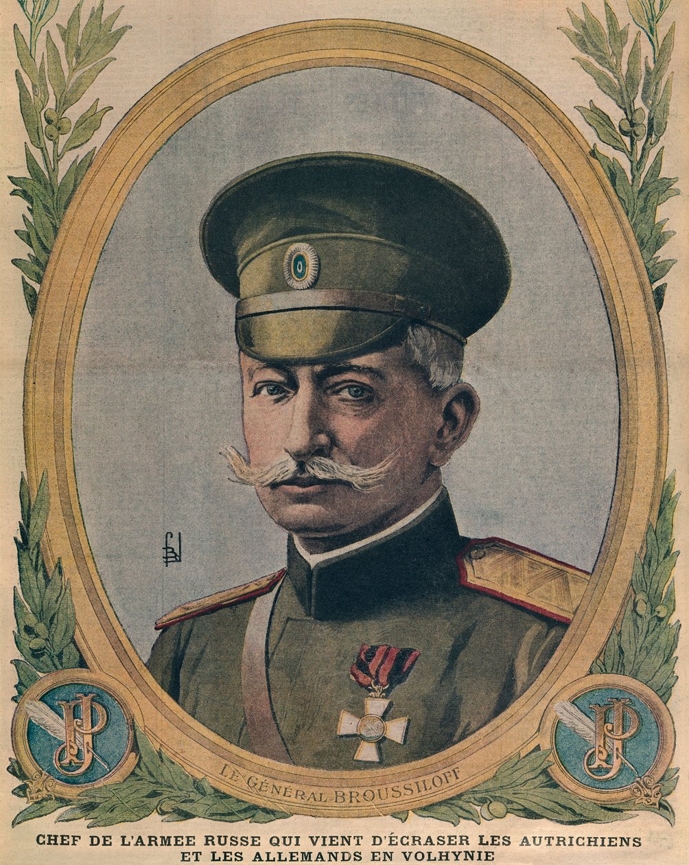 Kenraali Aleksei Brusilov, Venäjän armeijan päällikkö, joka murskasi itävaltalaiset ja saksalaiset Volhyniassa, etukannen kuva Le Petit Journalista, 2. heinäkuuta 1916 tekijältä French School