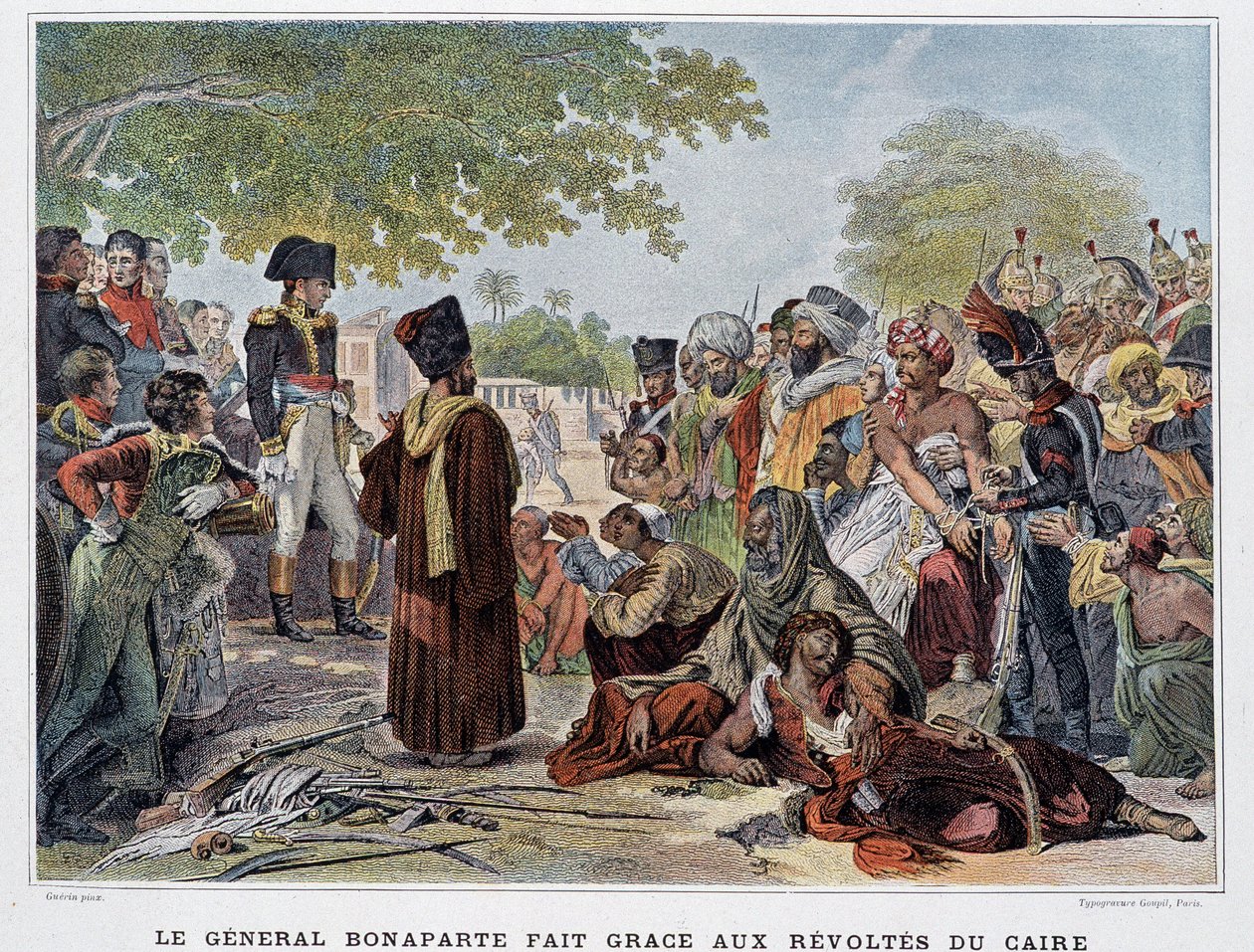 Kenraali Bonaparte teki kiitos Kairon kapinoista - "Victoires et Conquêtes des Armees Francaises", Pariisi, 1800-luvulla. tekijältä French School