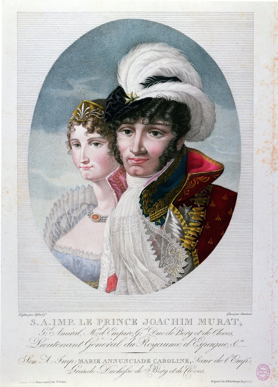 Kenraali Joachim Murat (n. 1767-1815) ja hänen vaimonsa Caroline Bonaparte (1782-1839) tekijältä French School