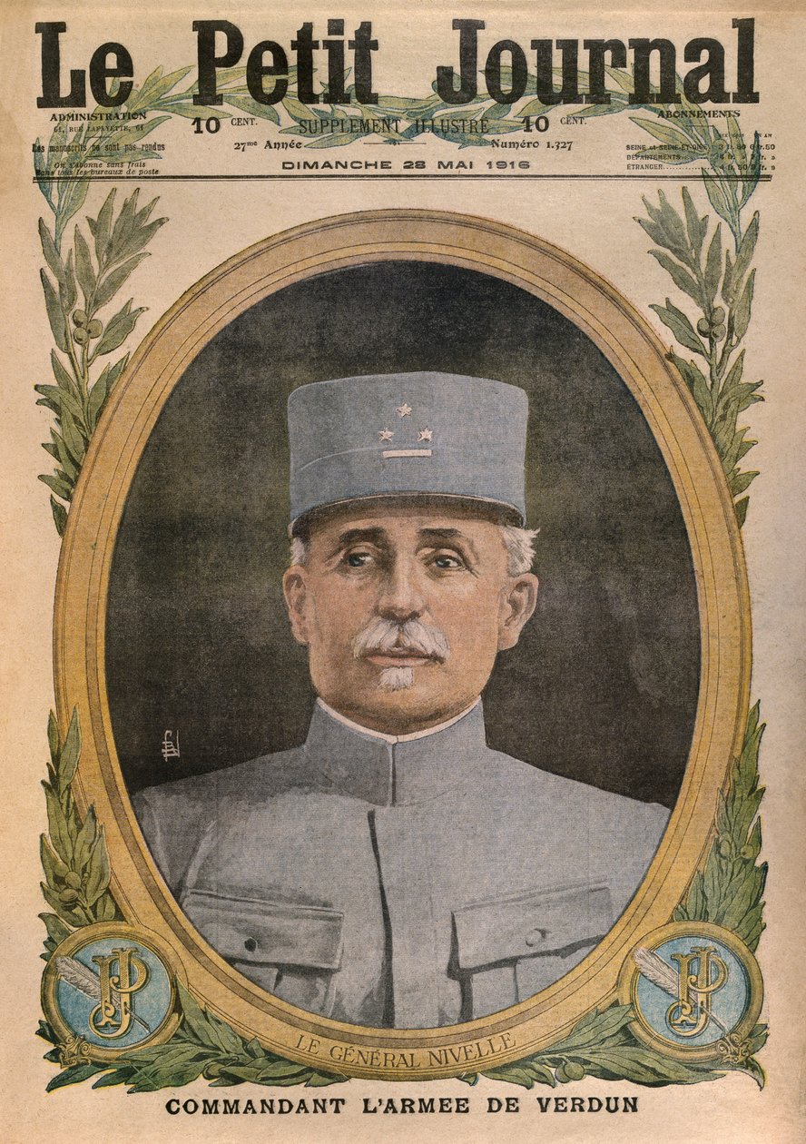 Kenraali Nivelle komentaa Verdunin armeijaa, etukannen kuva Le Petit Journalista, liitekuva, 28. toukokuuta 1916 tekijältä French School