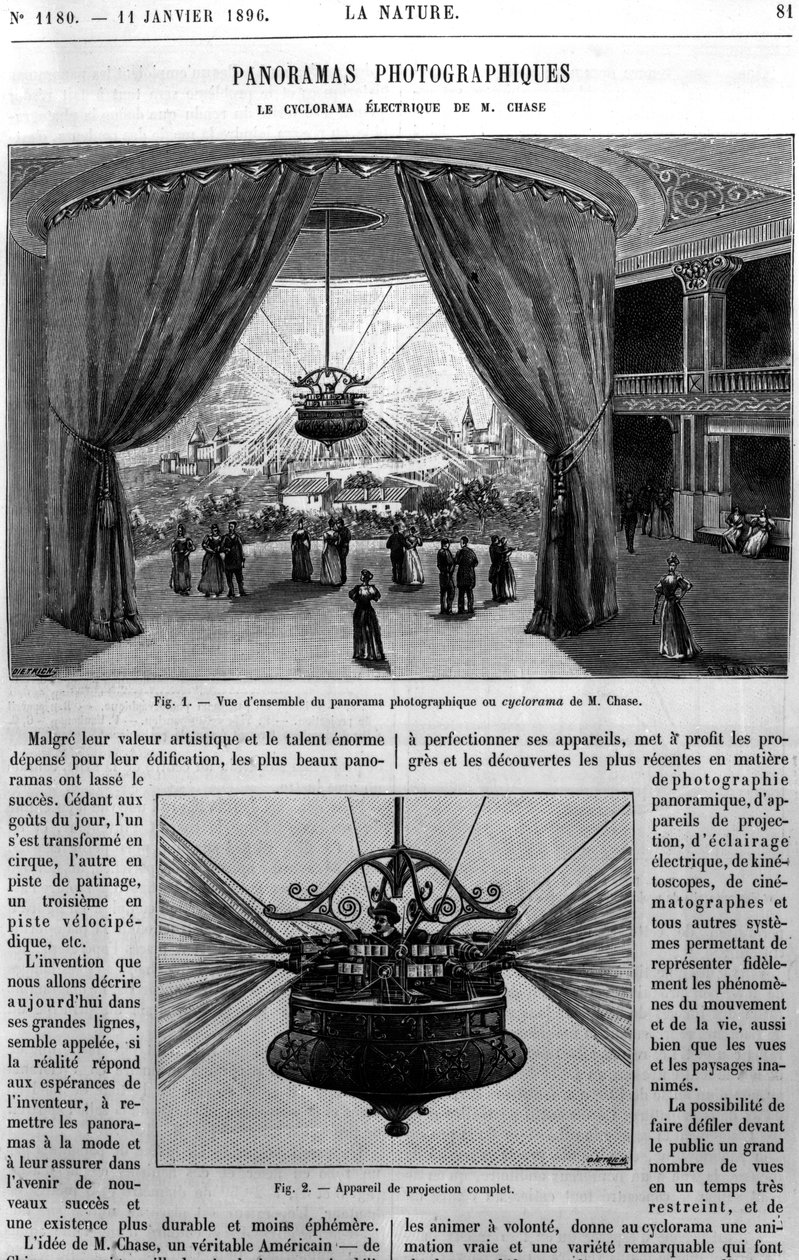 Yleisnäkymä Chase Electric Cycloramasta, otettu La Naturesta, 1896 tekijältä French School