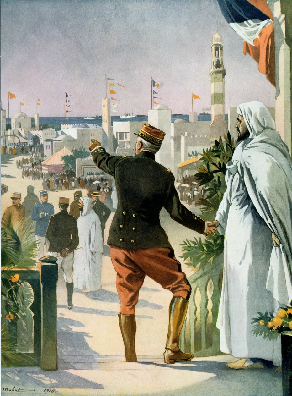 Yleiskuva ranskalais-marokkolaisesta näyttelystä Casablancassa, Le Monde Illustresta, 22. huhtikuuta 1916 tekijältä French School