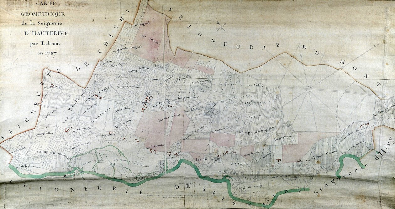 Labrunen Geometrinen kartta Hauteriven seigneurysta vuonna 1787. tekijältä French School