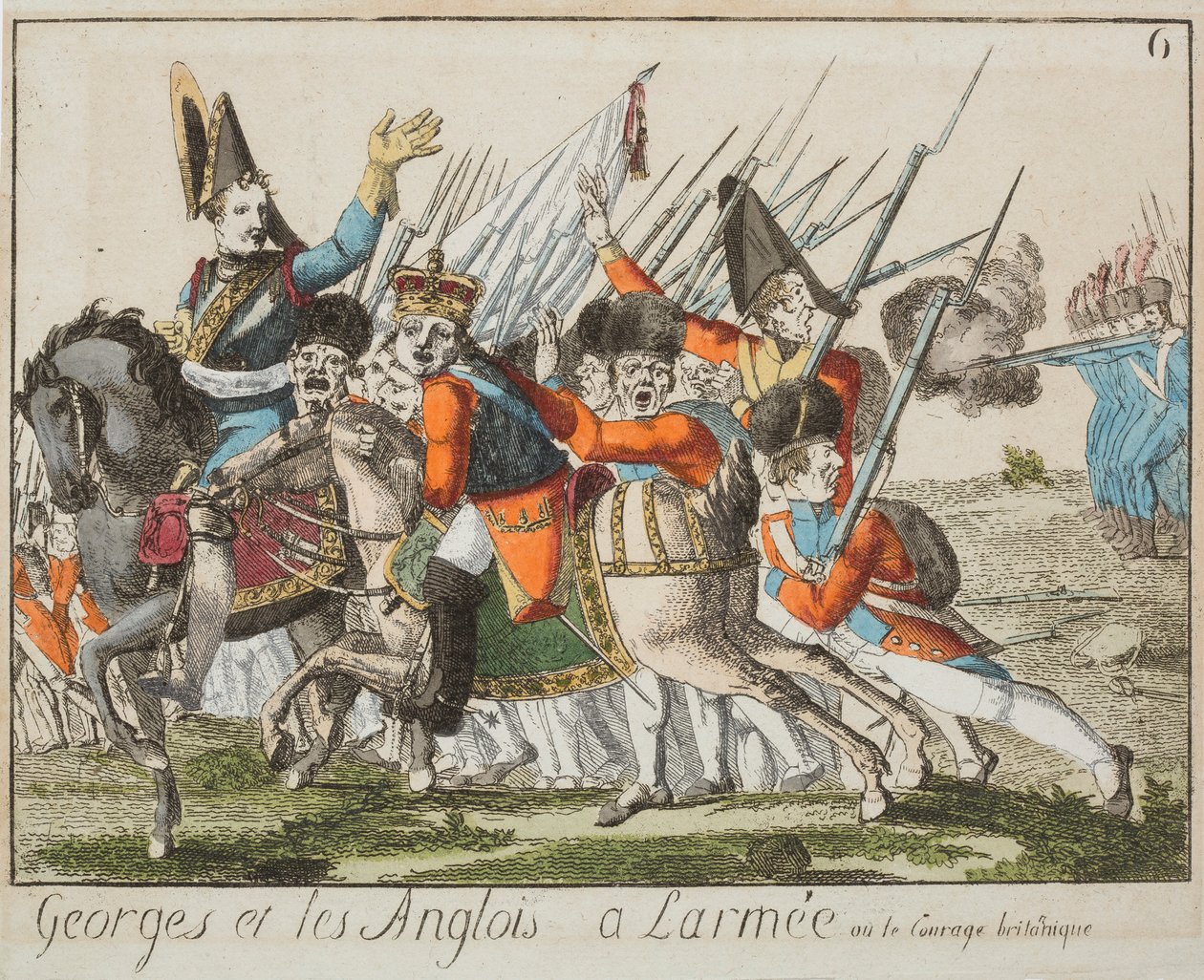 George ja englantilaiset armeijassa, n. 1803-1804 (värillinen kaiverrus) tekijältä French School