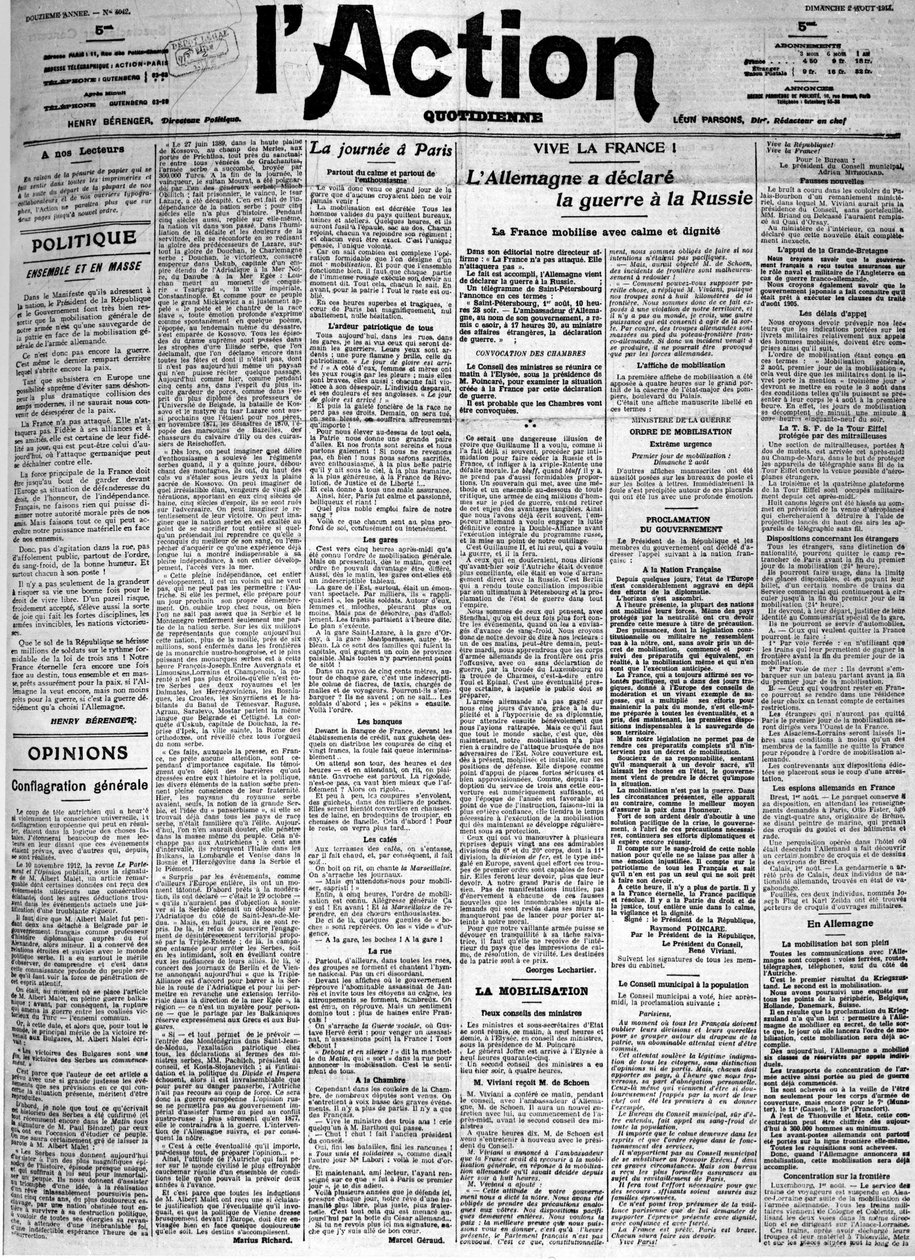 Saksa julisti sodan Venäjälle - Päivittäisen "L