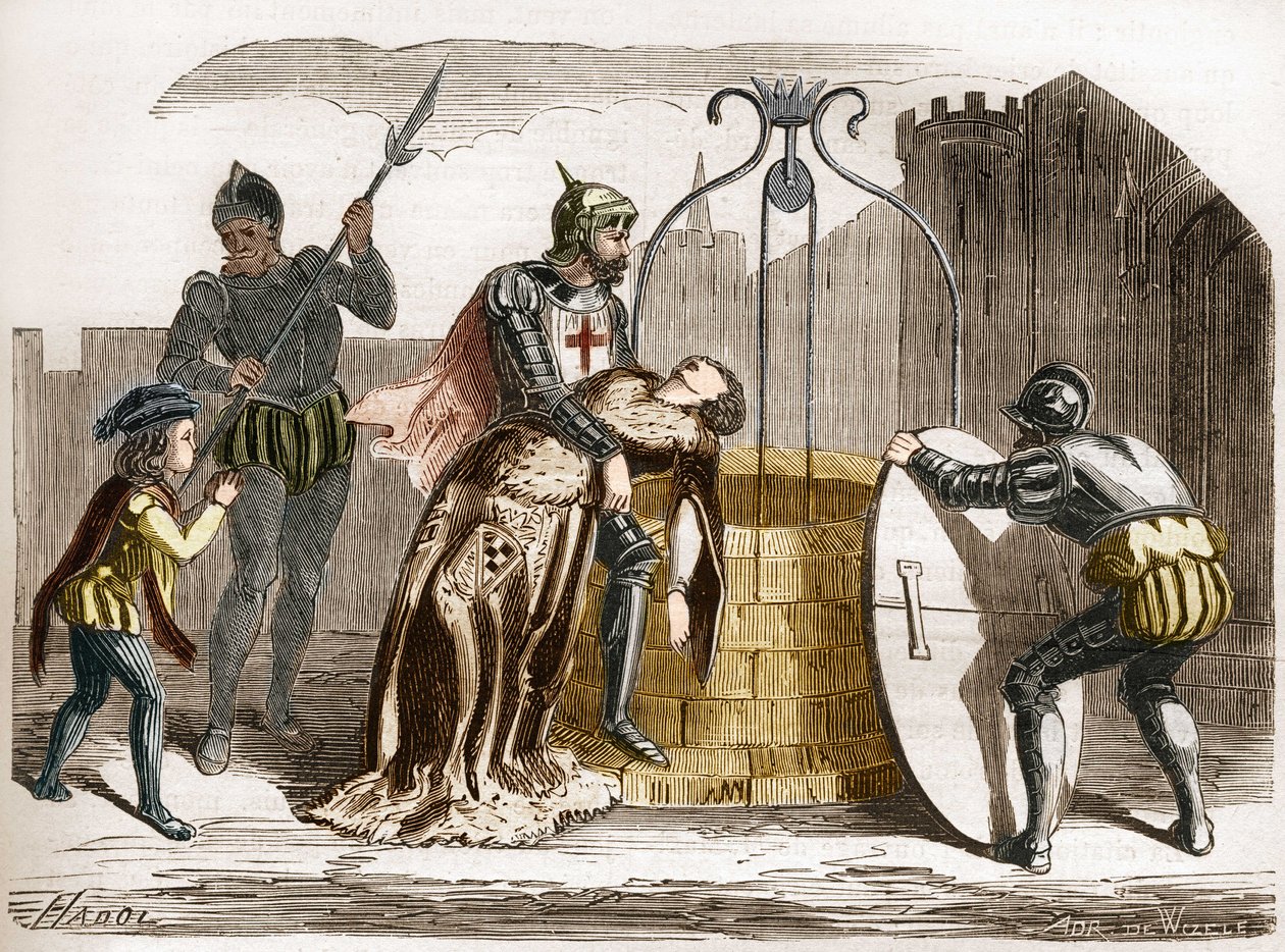 Gilles de Rais (Retz tai Rays) (1404-1440), ranskalainen marechal tekee vaimostaan peririn. Tohtori Th. -F. Debray. 1879. tekijältä French School