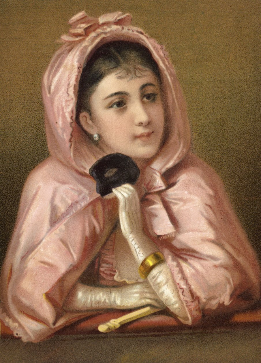Tyttö pitelee naamiota (chromolitho) tekijältä French School