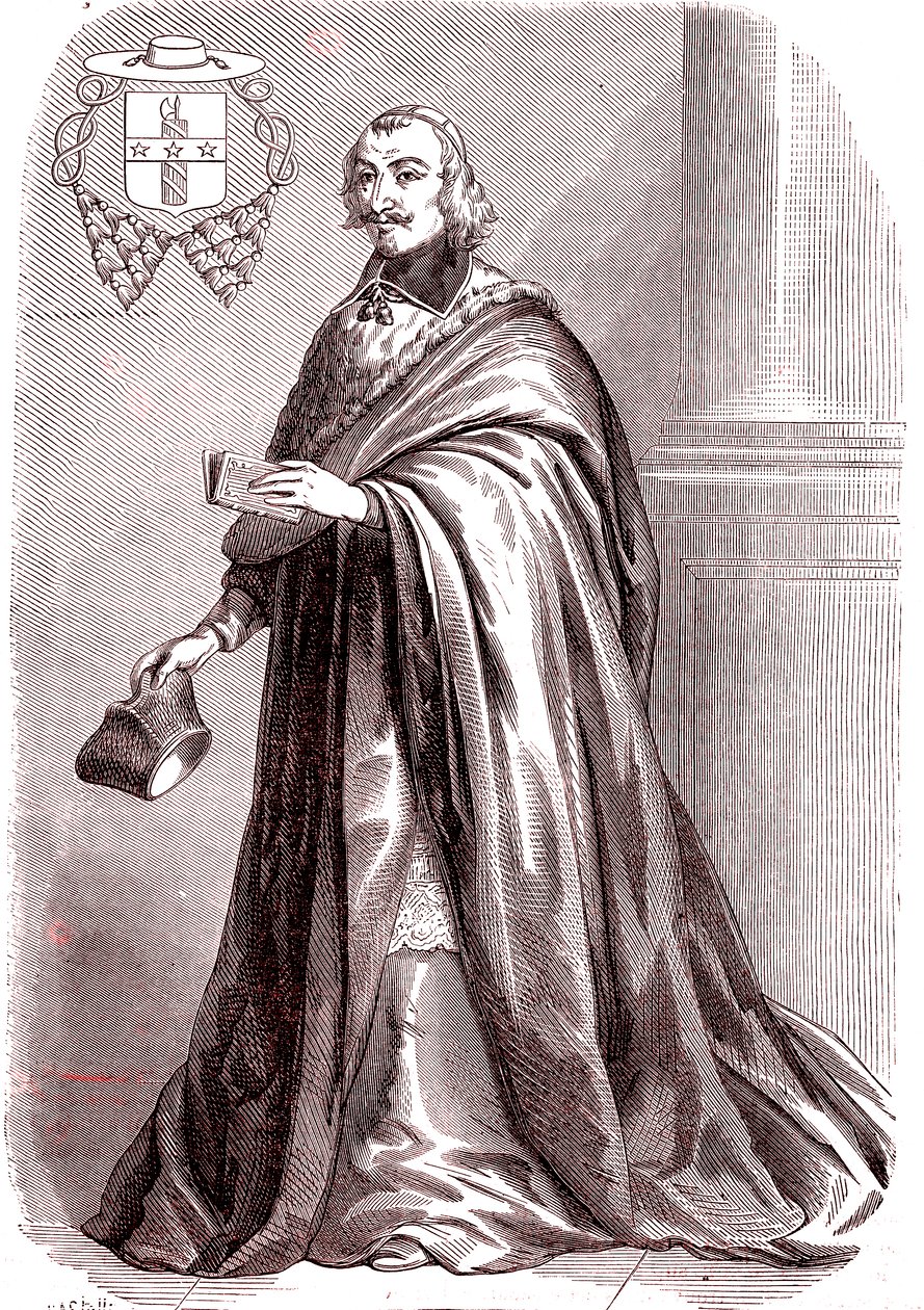 Giulio Raimondo Mazzarino, italialaista alkuperää oleva ranskalainen kardinaali ja diplomaatti.1865 (kaiverrus) tekijältä French School