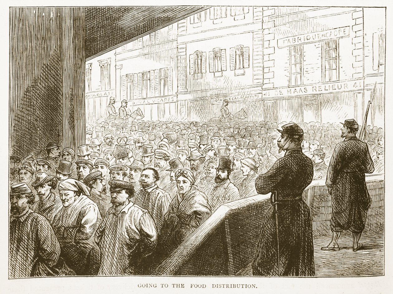 Ruoanjakelu, kuvitus Cassellsista Ranskan ja Saksan välisen sodan historia, 1870-1871 tekijältä French School