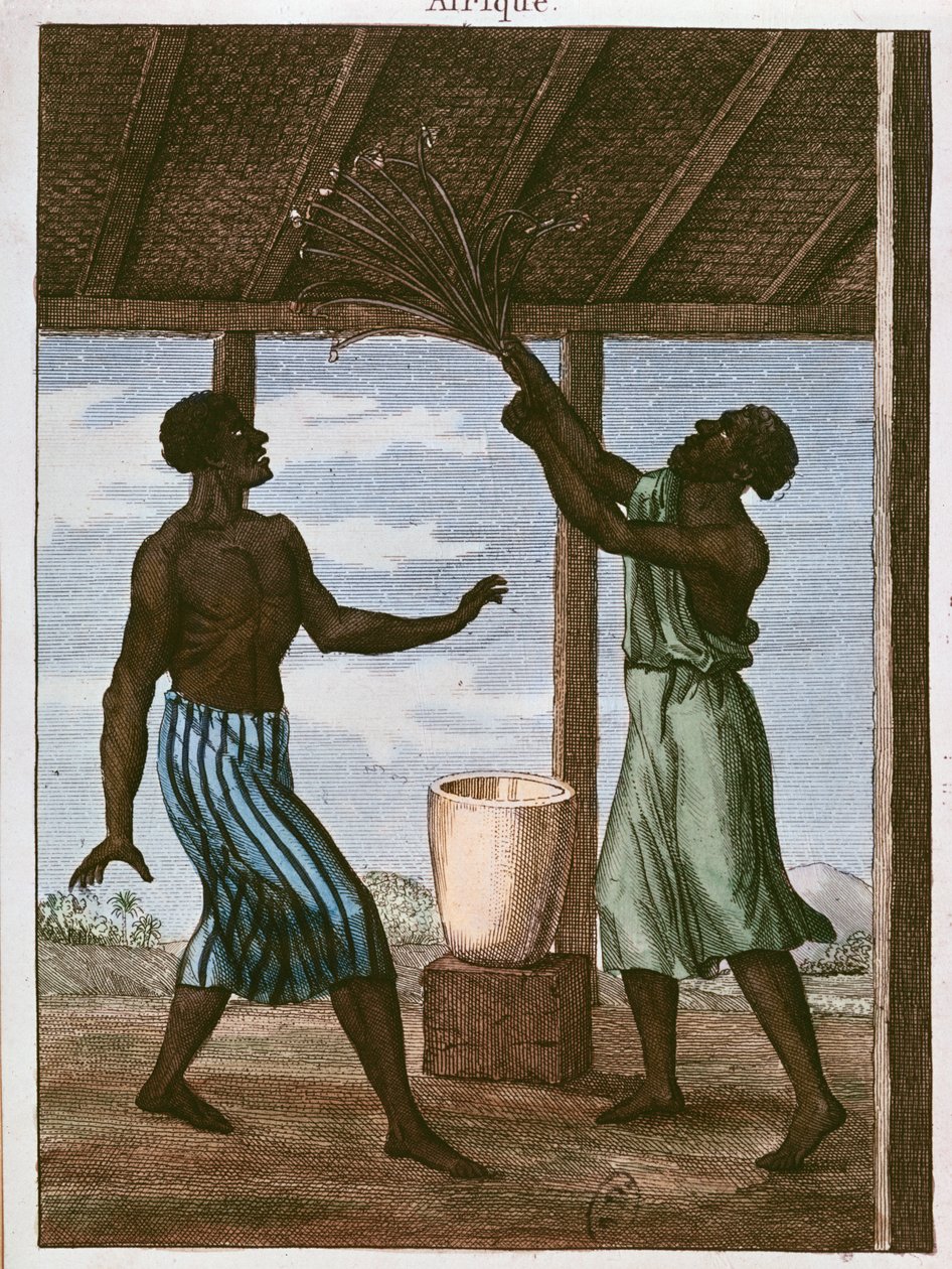 Gold Coastin musta neuvomassa kohtaloaan, 1812 (värikaiverrus) tekijältä French School