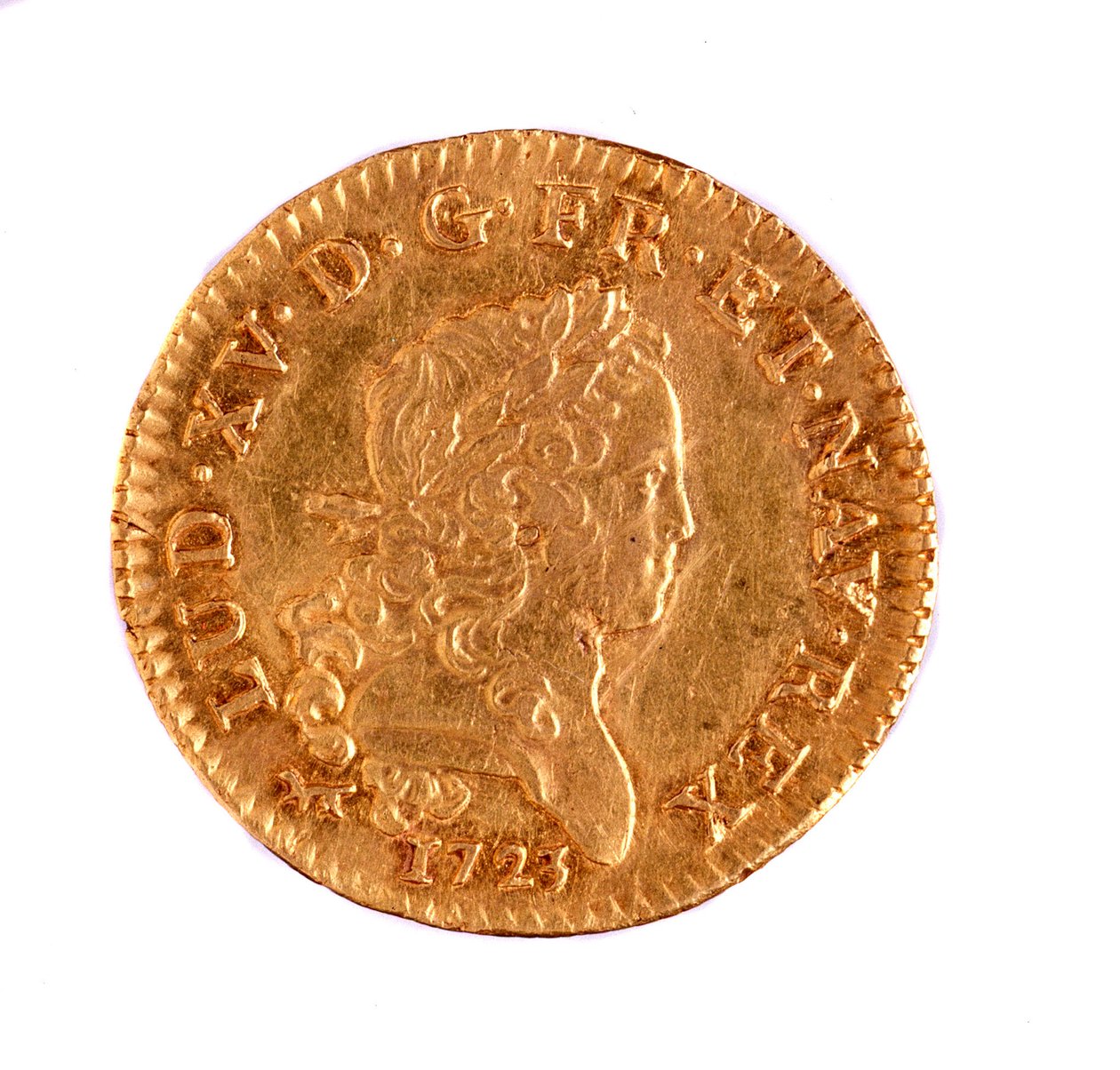 Kultainen ranskalainen Louis, kuningas Ludvig XV:n hallituskausi (1715-1774) 1723 Halk. 2,3 cm Napoli, museo archeologico tekijältä French School