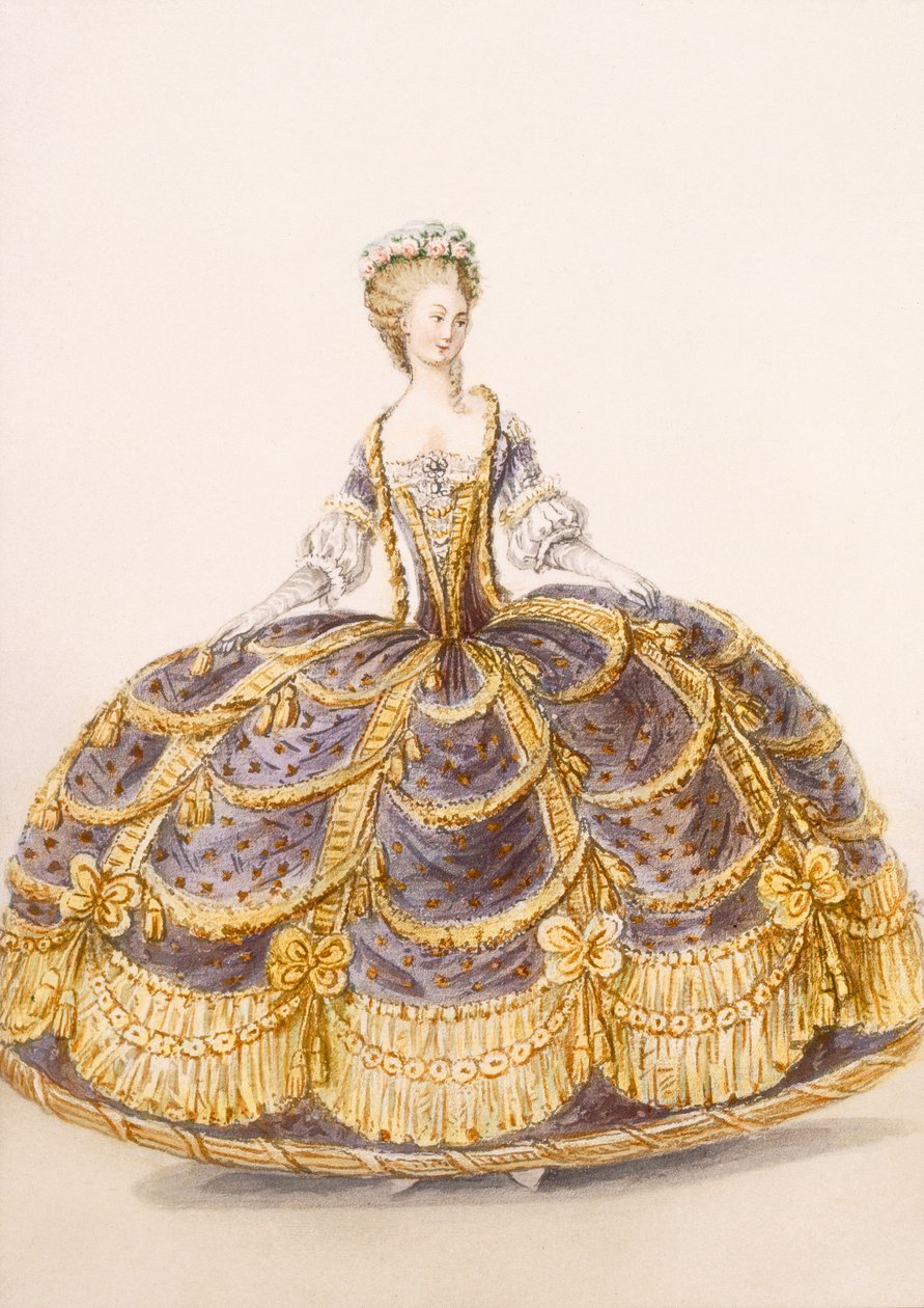 Mekko soveltuu esittelyyn hovissa, lautanen Galeries des Modes et Costumes Francais, n. 1778-87 99:vaatteet; perinteinen asu; perinteinen puku; muoti; kuva; tekijältä French School