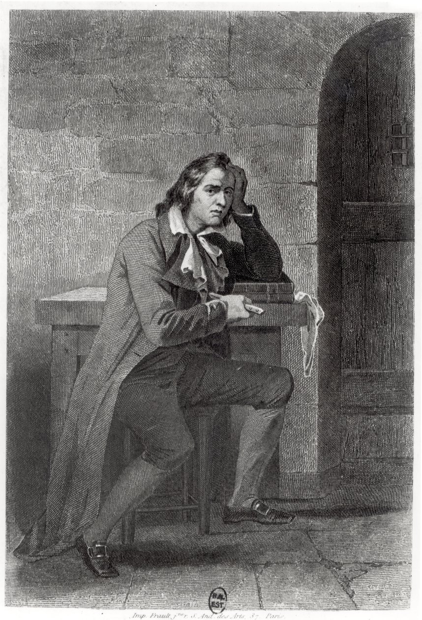 Gracchus Babeuf (1760-97) puukotti itseään (kaiverrus) (m/w kuva) tekijältä French School
