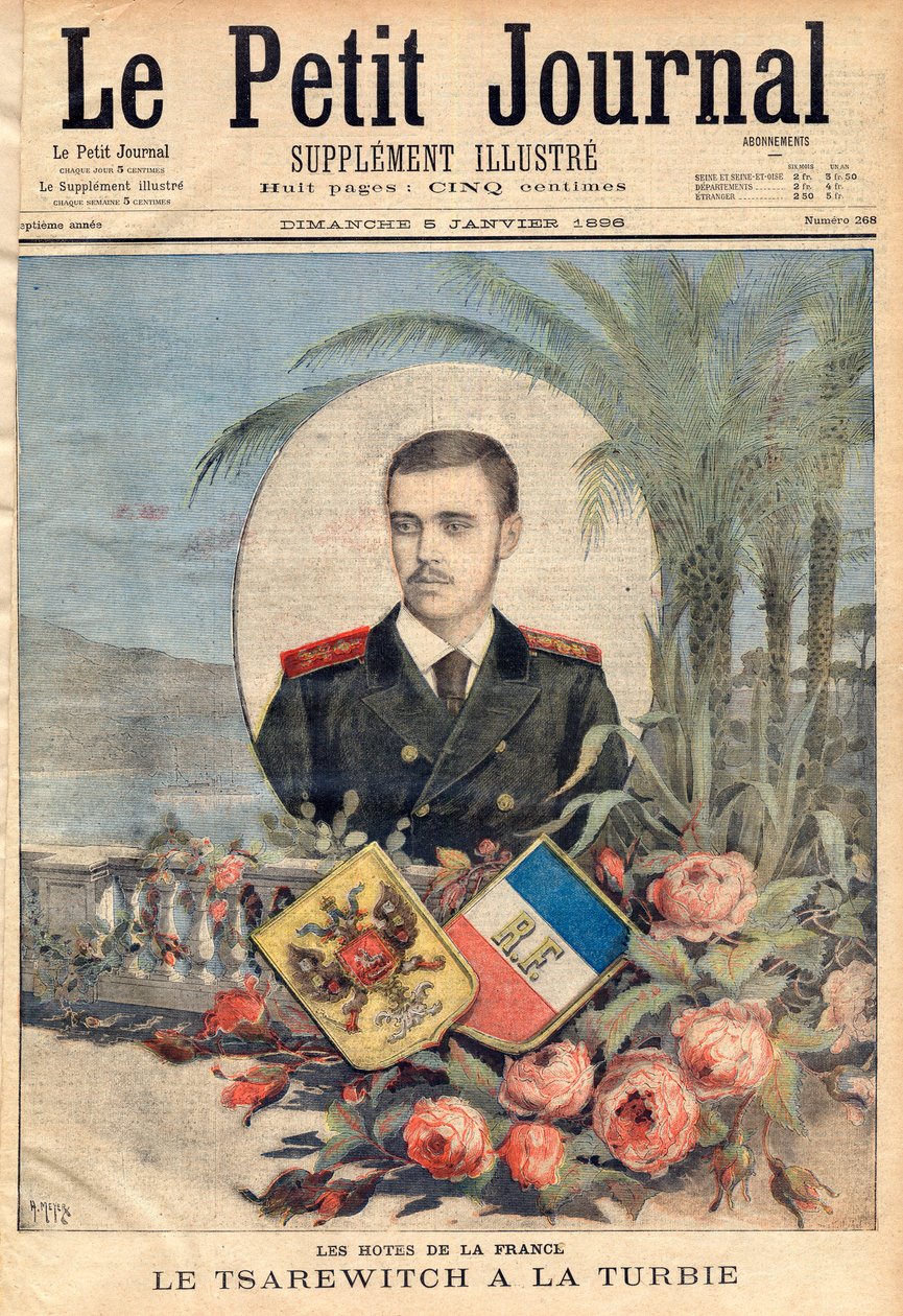 Suurherttua ja Venäjän tsaari George Aleksandrovich, tsaari Nikolai II:n veli vierailemassa La Turbiessa, Ranskassa, "le Petit Journal", 5. tammikuuta 1896 (kaiverrus) tekijältä French School