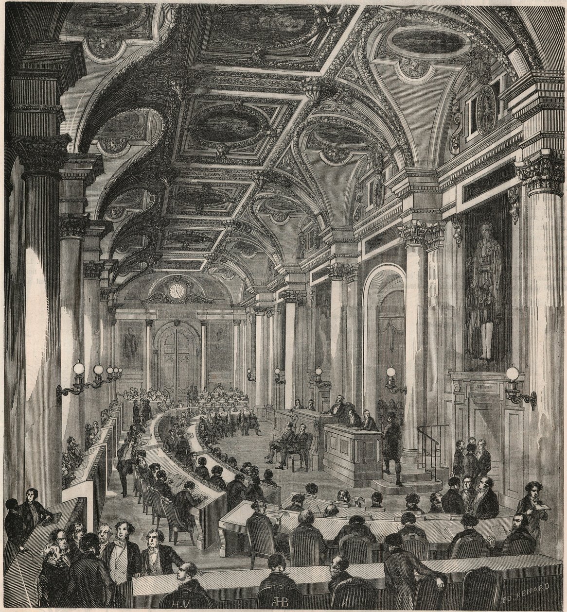 Suuri kokoushuone Valtioneuvostossa Pariisissa - Kaiverrus "Tableau-de-Paris": Edmond Texier 1852 tekijältä French School