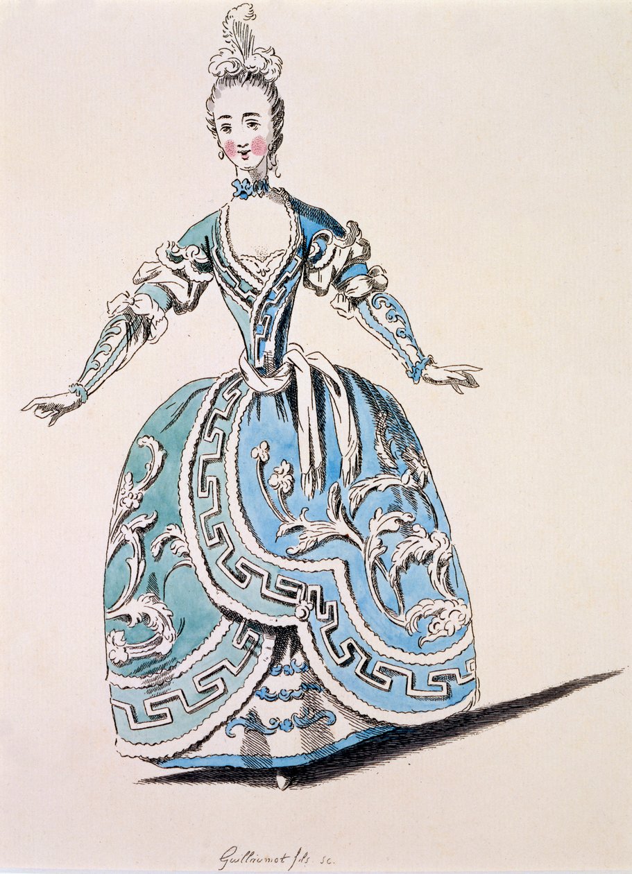 Kreikkalainen puku kuorolle Scanderbegissä, faksimile A.Guillaumot fils, 1763 (käsinvärinen kaiverrus) tekijältä French School