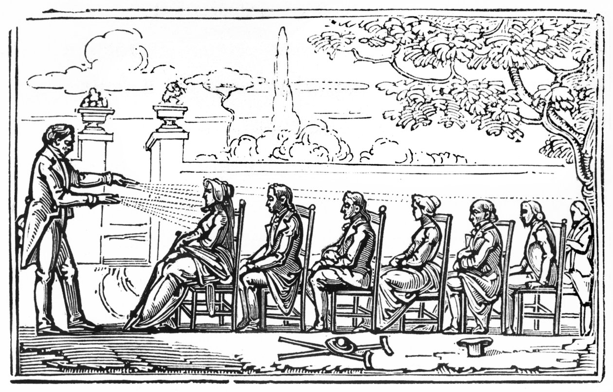 Ryhmämagneettiterapia, kuvitus Therapeutique Magnetiquesta, Baron du Potet, 1863 tekijältä French School