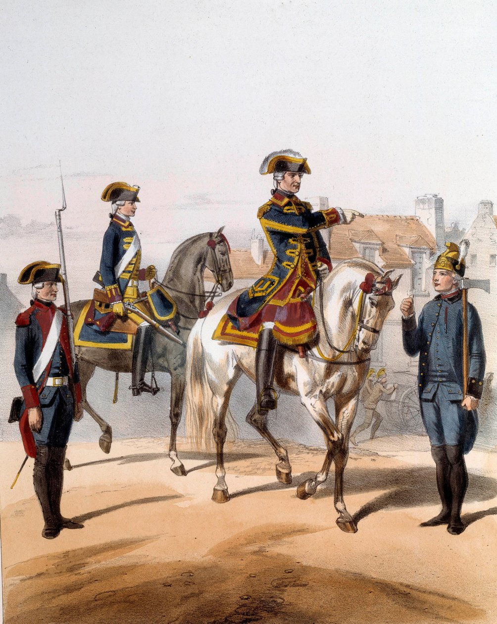 Pariisin kaupungin vartijat (kävelykello, hevosvahti, vartija, pumppuvartija). Kaiverrus 1800-luvulta. Pariisi, Musee de la Prefecture tekijältä French School