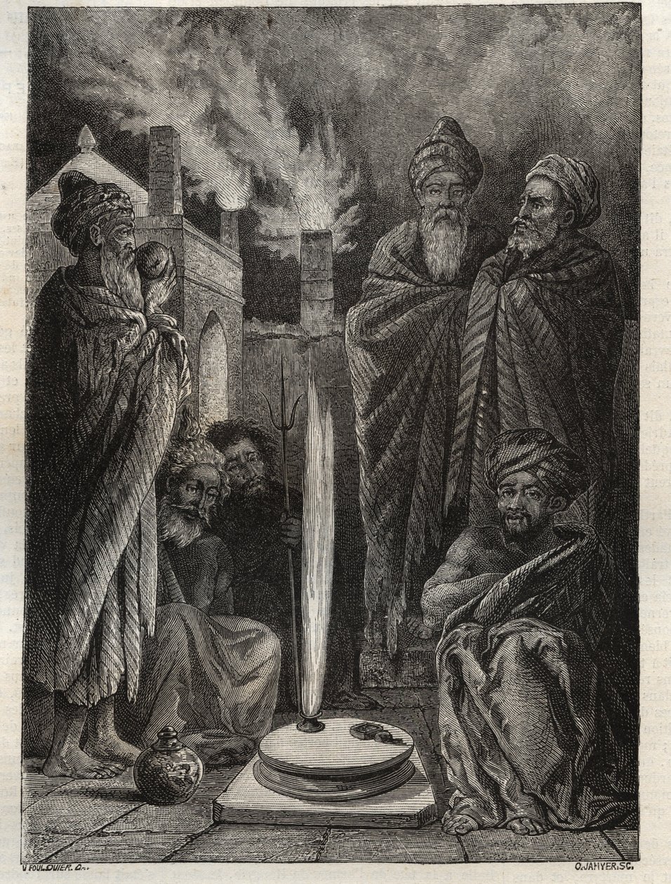 Guebre (tai Zoroastrian) lähellä Bakua (Baku, Azerbaidžan) - Fireworshipers - Maurice La Charestin uusi kansallinen tietosanakirja - 1870 - tekijältä French School
