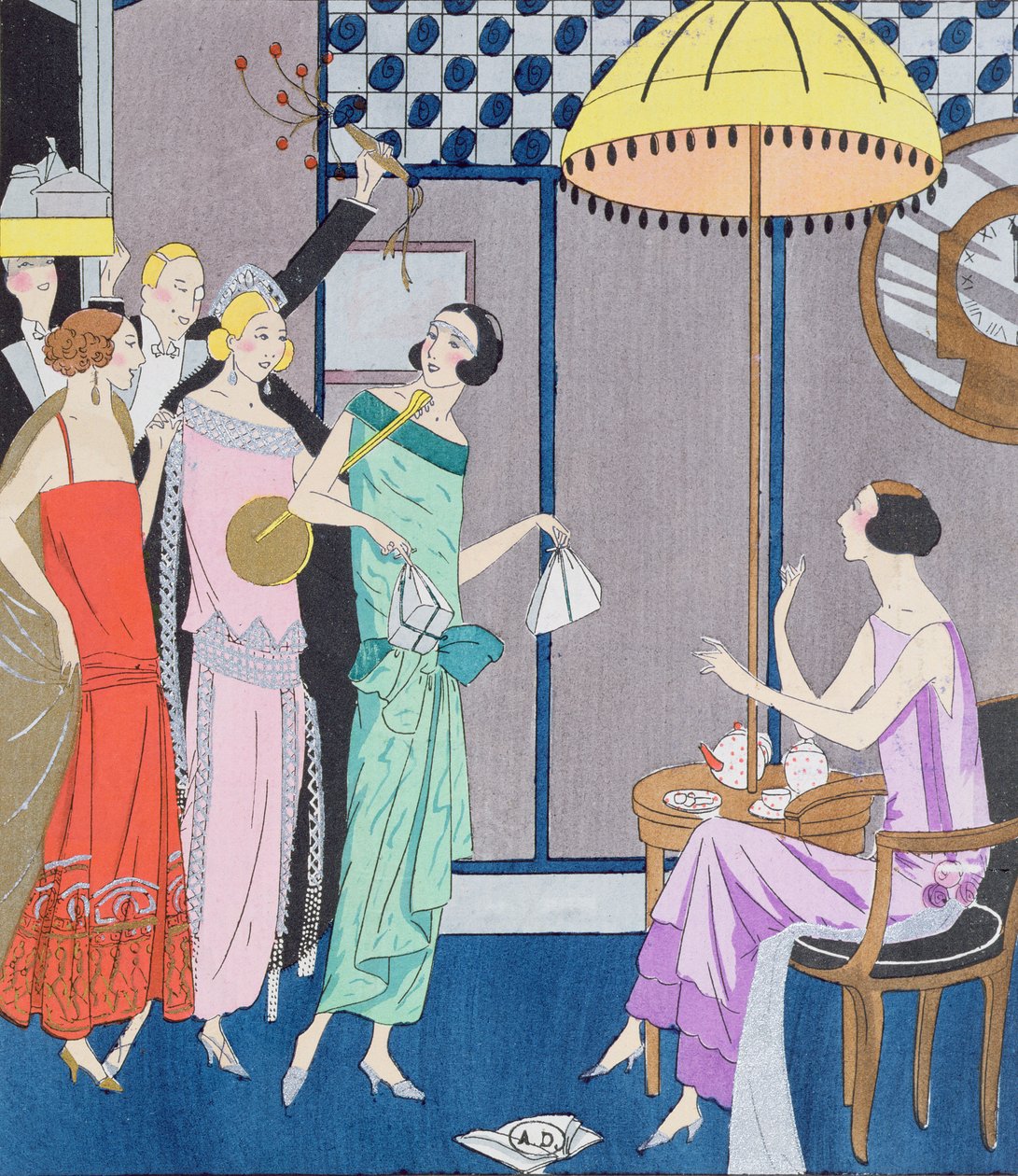Uudenvuodenaatolle saapuvat vieraat, muotilevy Art, Gout, Beaute, 1923 tekijältä French School