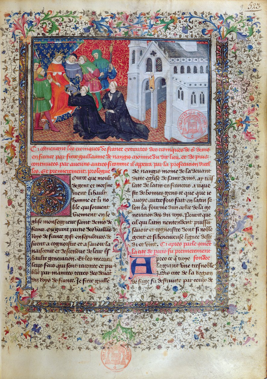 Guillaume de Nangis (k.130003) esittelee kirjansa Philippe IV:lle (1268-1314) le Belille, Ranskan kuninkaalle 1285-1314 tekijältä French School