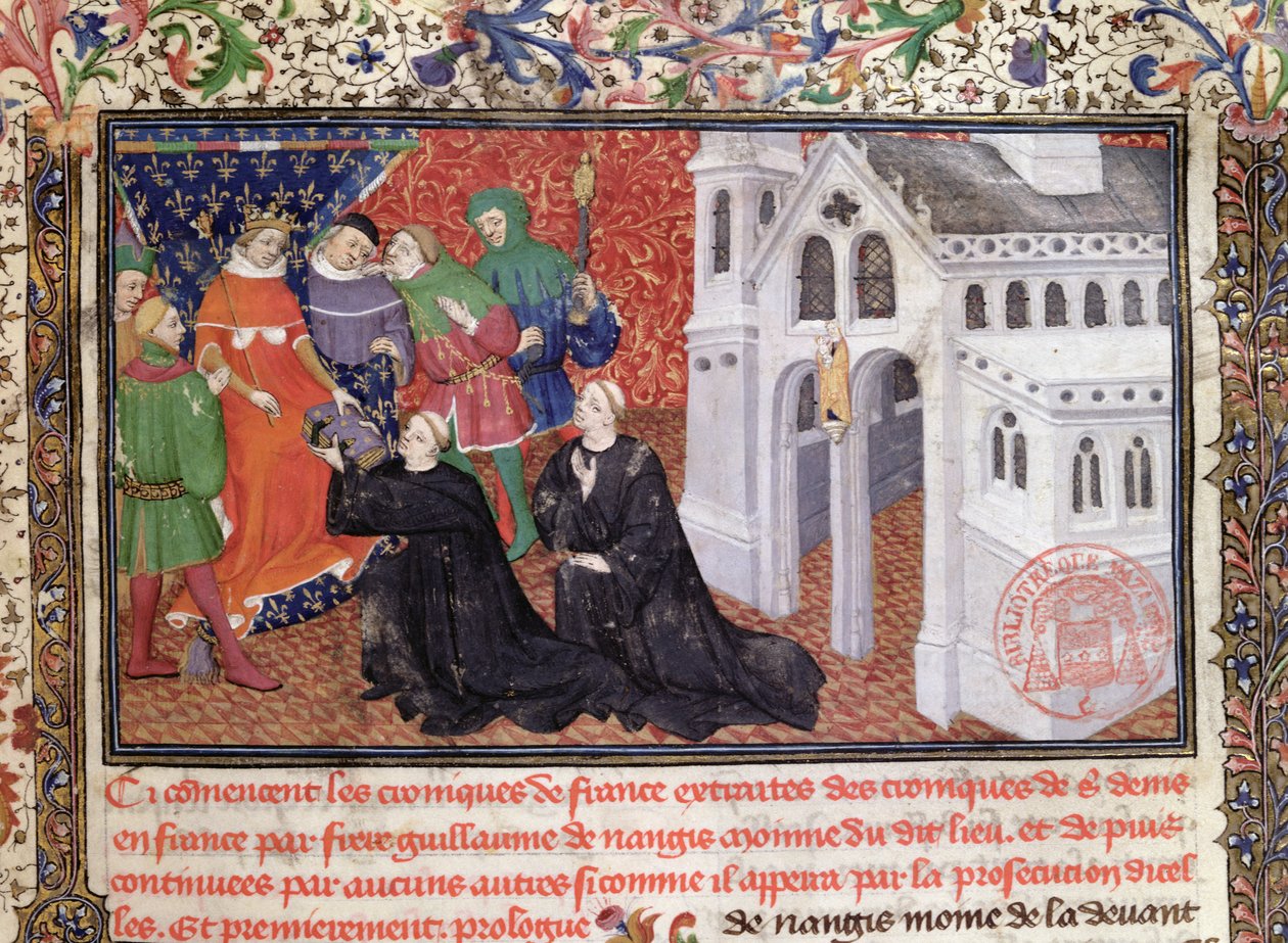 Guillaume de Nangis (k.130003) esittelee kirjansa Philippe IV:lle (1268-1314) le Belille, Ranskan kuninkaalle 1285-1314 tekijältä French School