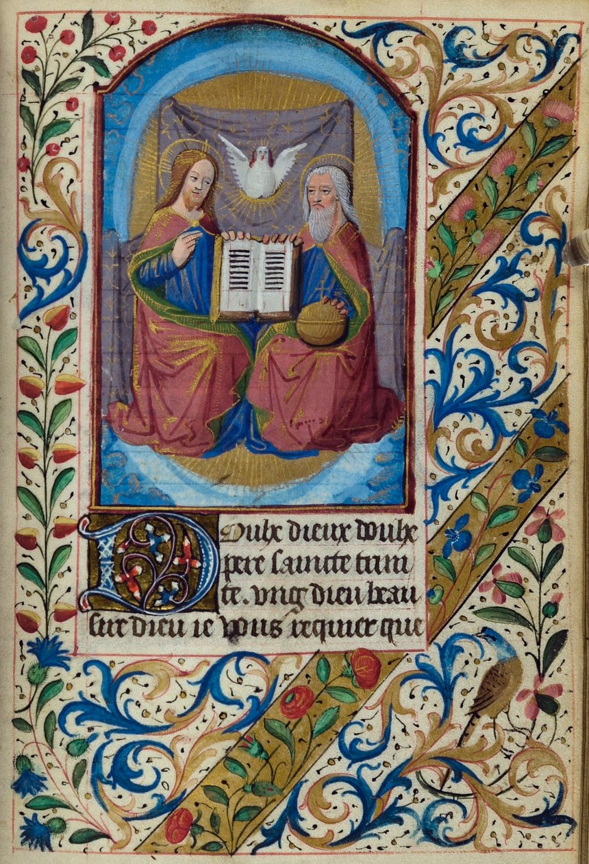 H/L-3-3 fol. 153r Pyhä kolminaisuus, Tuntikirjasta, Pariisin käyttö, 1400-luvun puoliväli tekijältä French School