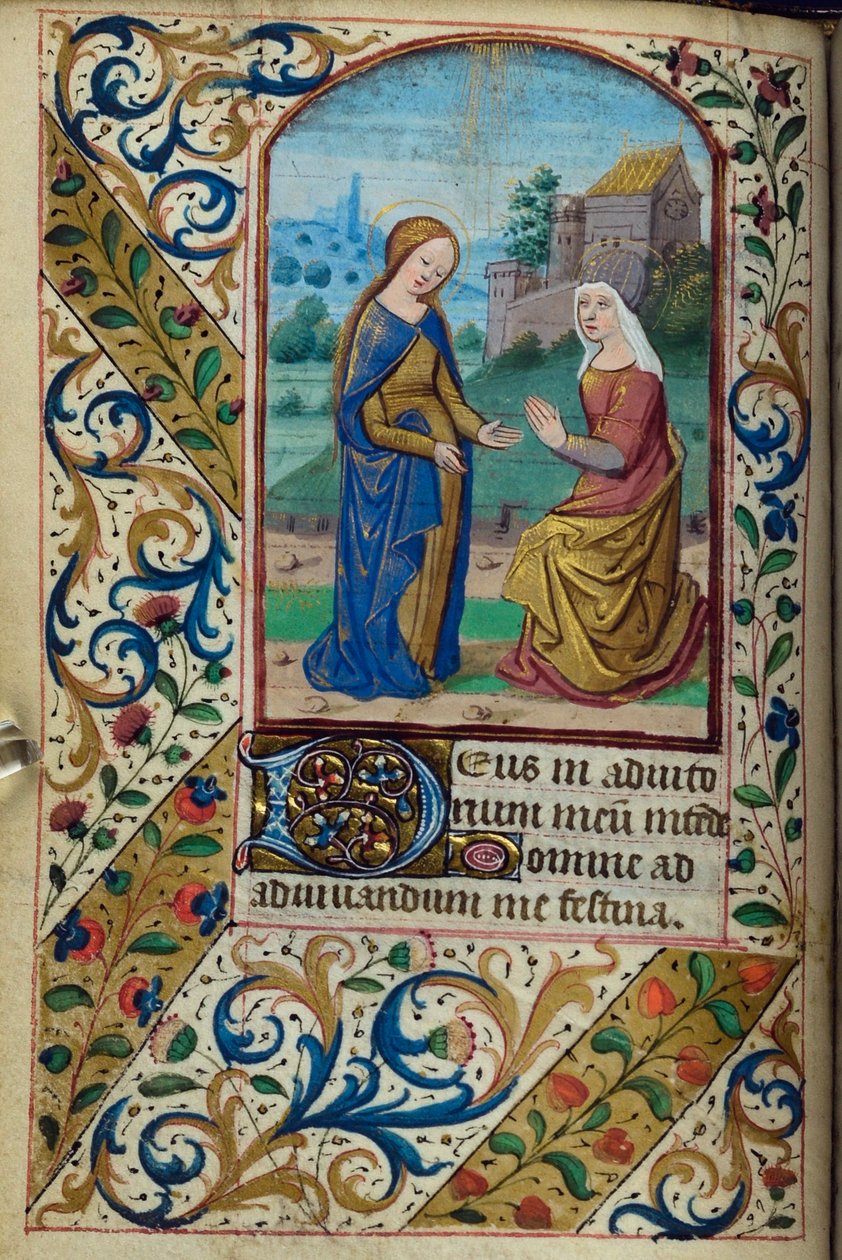 H/L-3-3 fol. 46v Vierailu, kirjasta Tuntikirja, Parisin käyttö, 1400-luvun puoliväli tekijältä French School