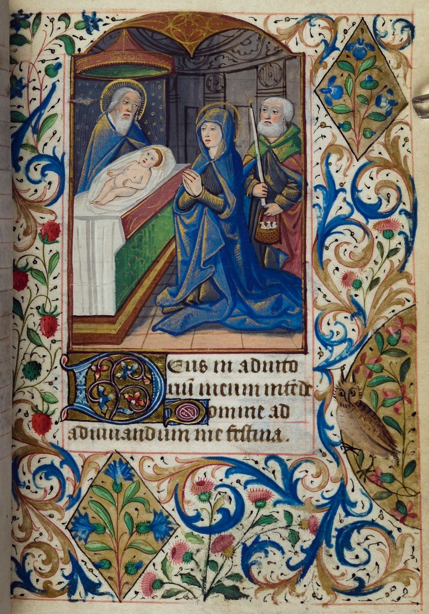 H/L-3-3 fol. 70r esitys temppelissä, Book of Hours, Pariisin käyttö, 1400-luvun puoliväli tekijältä French School