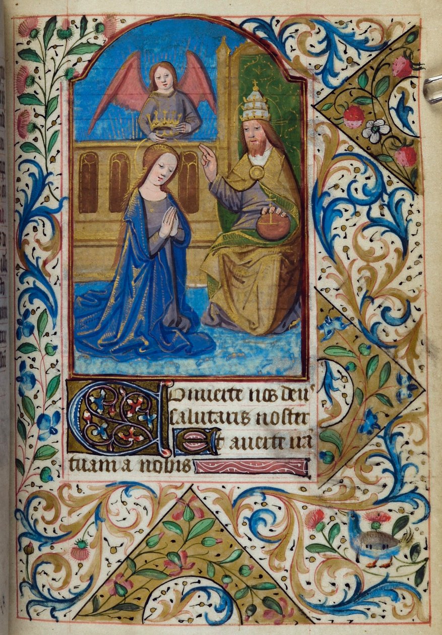 H/L-3-3 fol. 80r Neitsyen kruunaus, kirjasta Tuntikirja, Pariisin käyttö, 1400-luvun puoliväli tekijältä French School