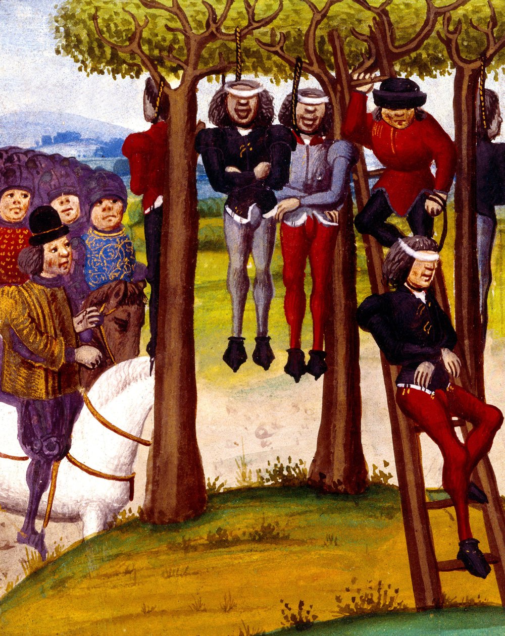 Talonpoikien hirttäminen vuonna 1422, kuva Monstreletin aikakirjasta tekijältä French School
