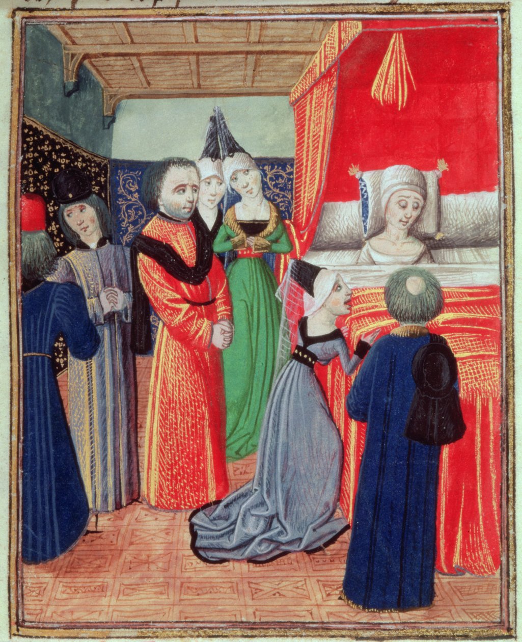 Harl 4380 f.22 Böömin kuningatar Annen, Richard II:n vaimon, ruton aiheuttama kuolema, Froissart