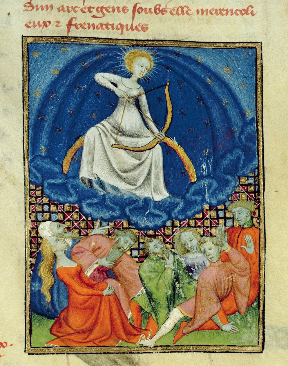 Harl 4431 f.101 Diana ja hänen seuraajansa, hullut (Kuun palvojat), pariisilainen kopio, n. 1410-1515 tekijältä French School