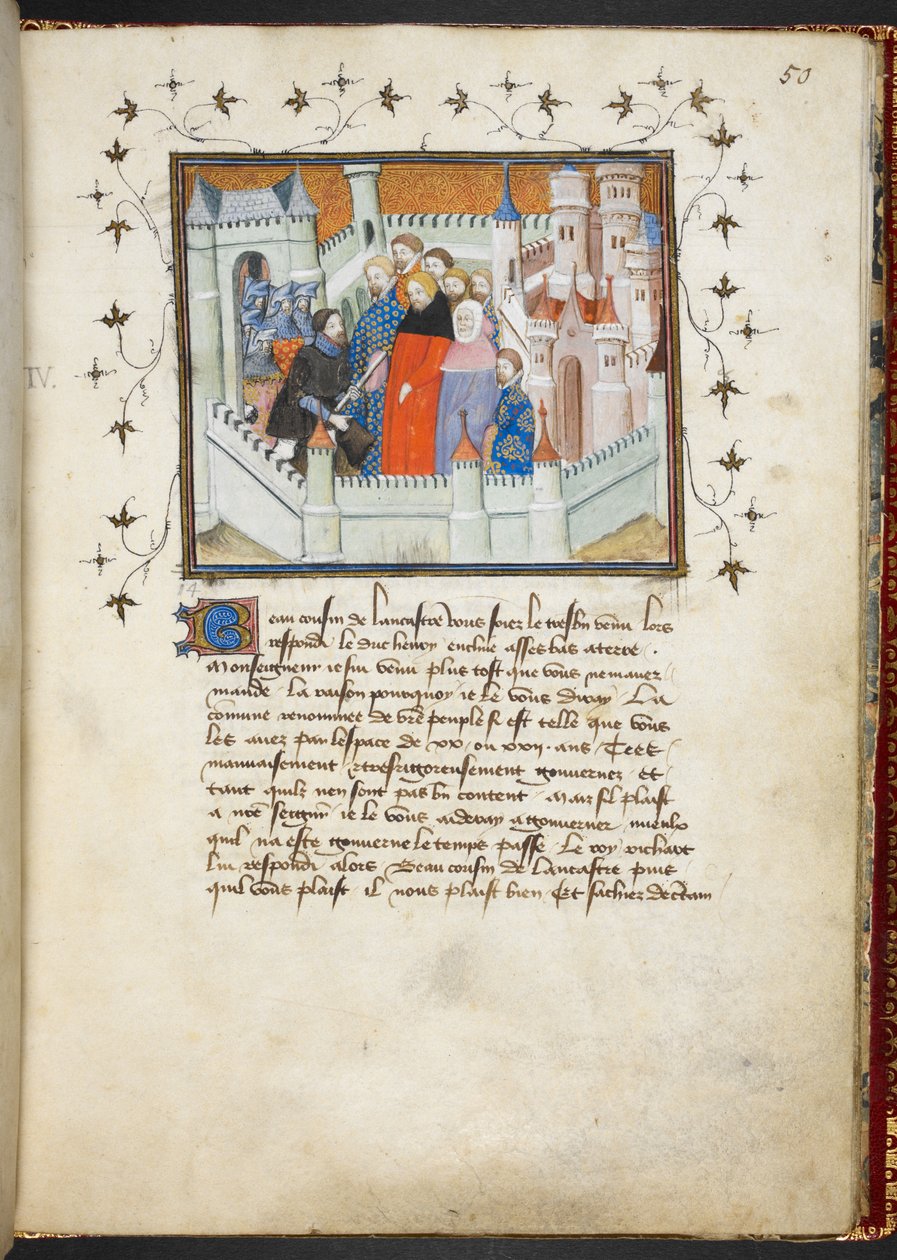 Harley 1319 f.50, Richard II ja Bolingbroke Flint Castlessa, n.1401-05 (vellum) tekijältä French School