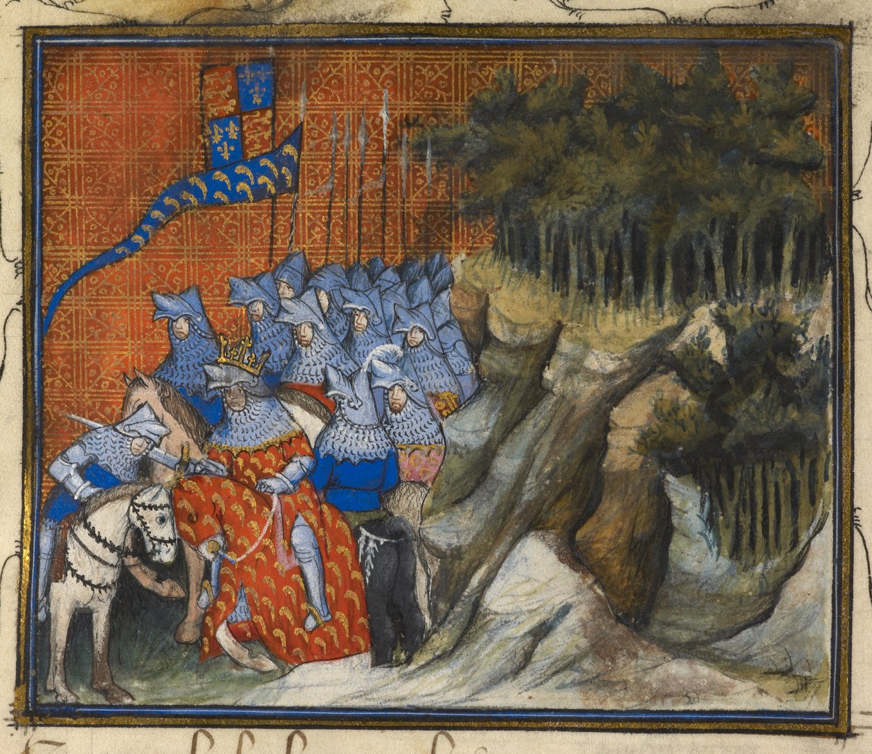 Harley 1319 f. 5, kuningas Richard II ritarit Henry of Monmouthista Irlannin kampanjan aikana, kirjasta Kuningas Richard II:n vangitseminen ja kuolema (vellum) tekijältä French School
