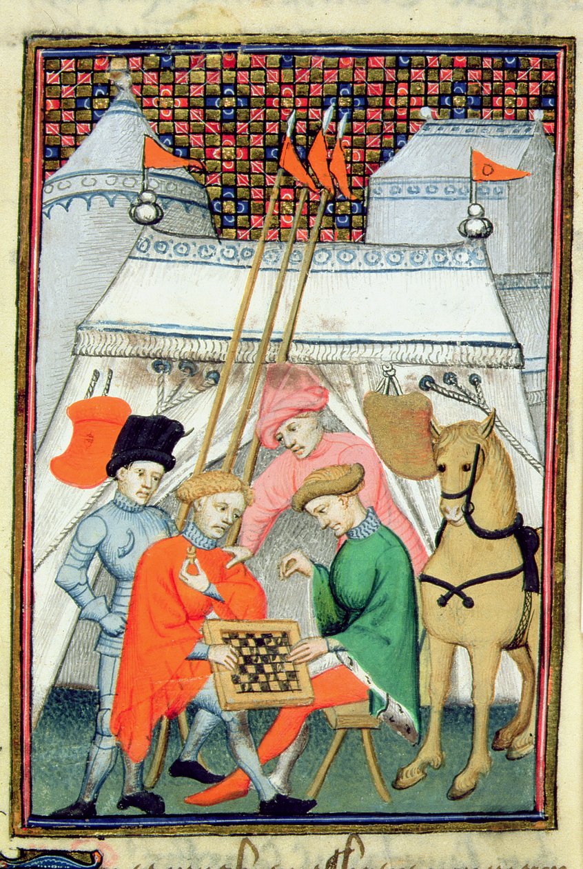 Harley 4431 f.133 Ulysses pelaa shakkia, pariisilainen kopio, n. 1410-15 (vellum) tekijältä French School