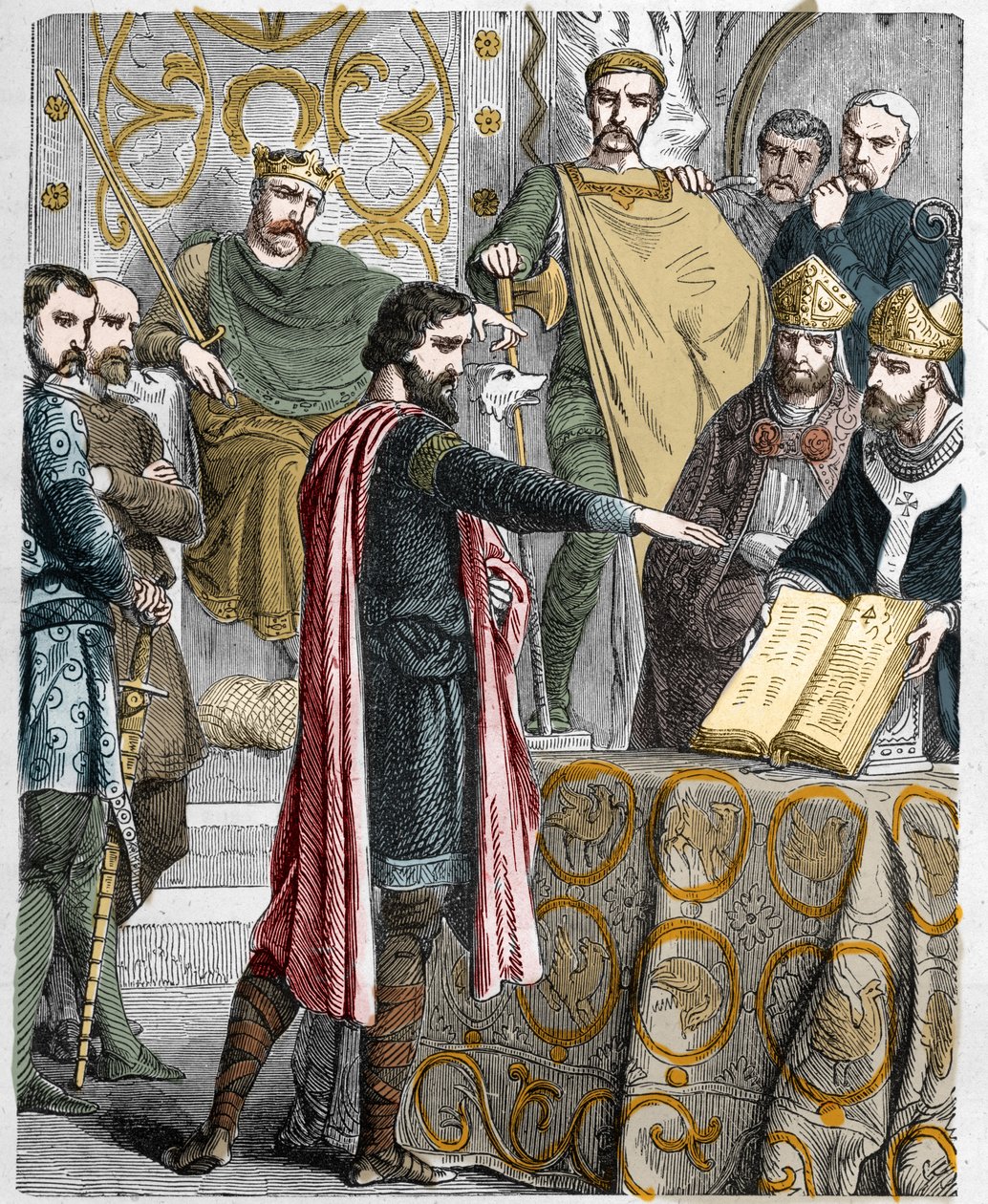 Harold II (1020-1066) kruunasi viimeksi anglosaksisen kuninkaan vuonna 1064, vannoi pyhiä jäänteitä ennen William I Valloittajaa tukeakseen hänen asiansa Englannin valtaistuimella rippineen Edwardin kuollessa. tekijältä French School