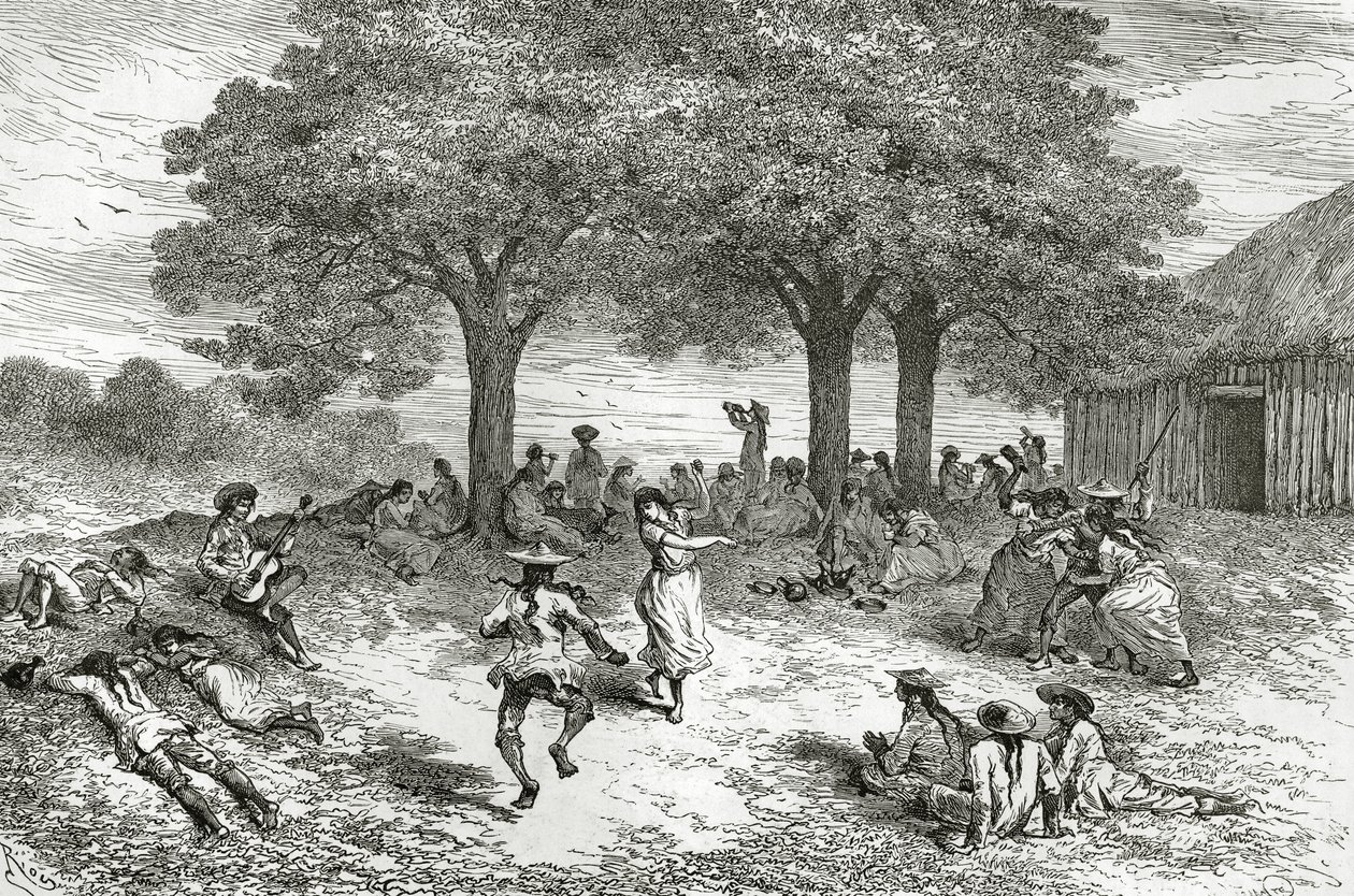 Cocan sato, Peru, kuva Le Tour du Monde -lehdestä, 1877 tekijältä French School