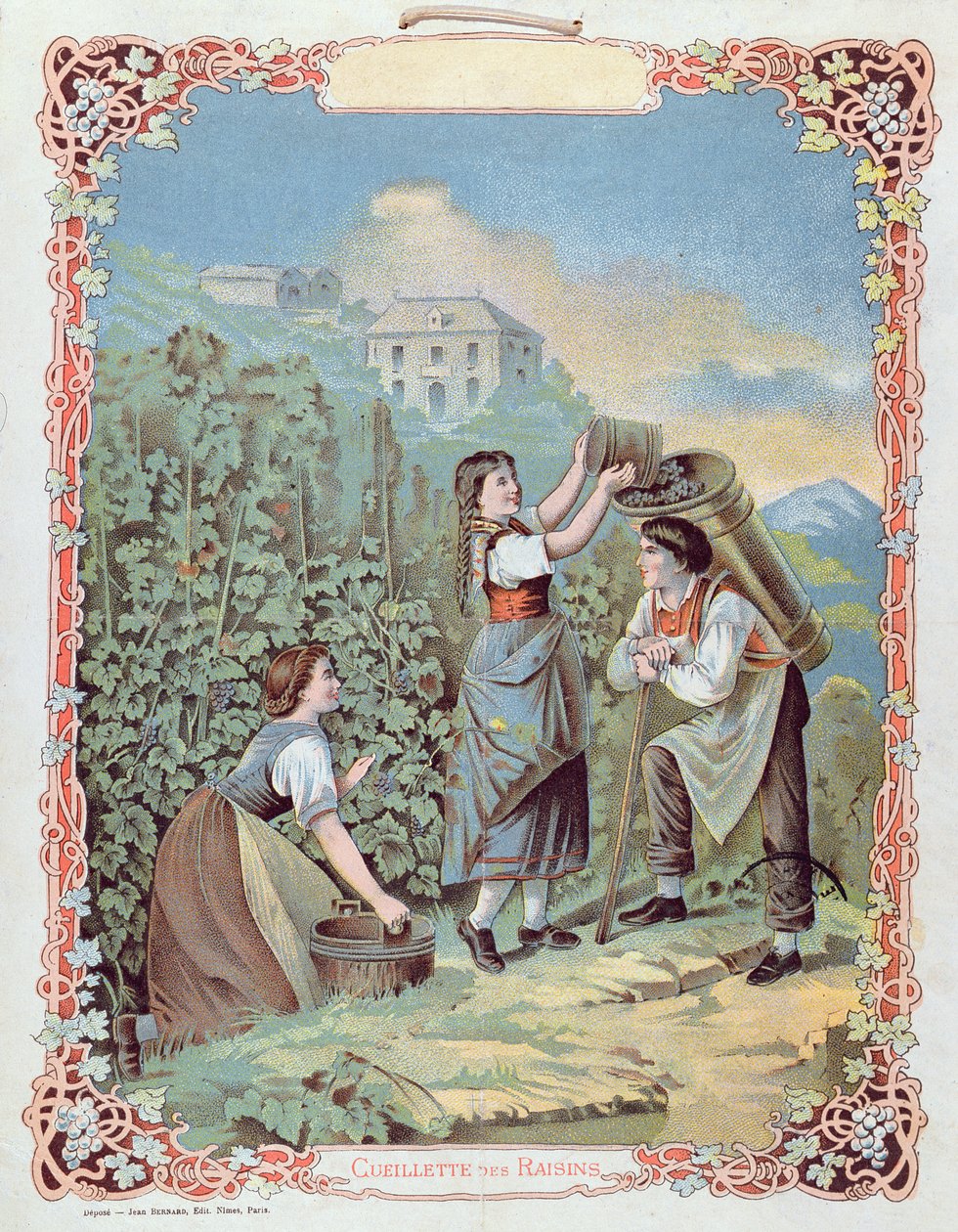 Rypäleiden sadonkorjuu, kalenterista, n. 1880 tekijältä French School