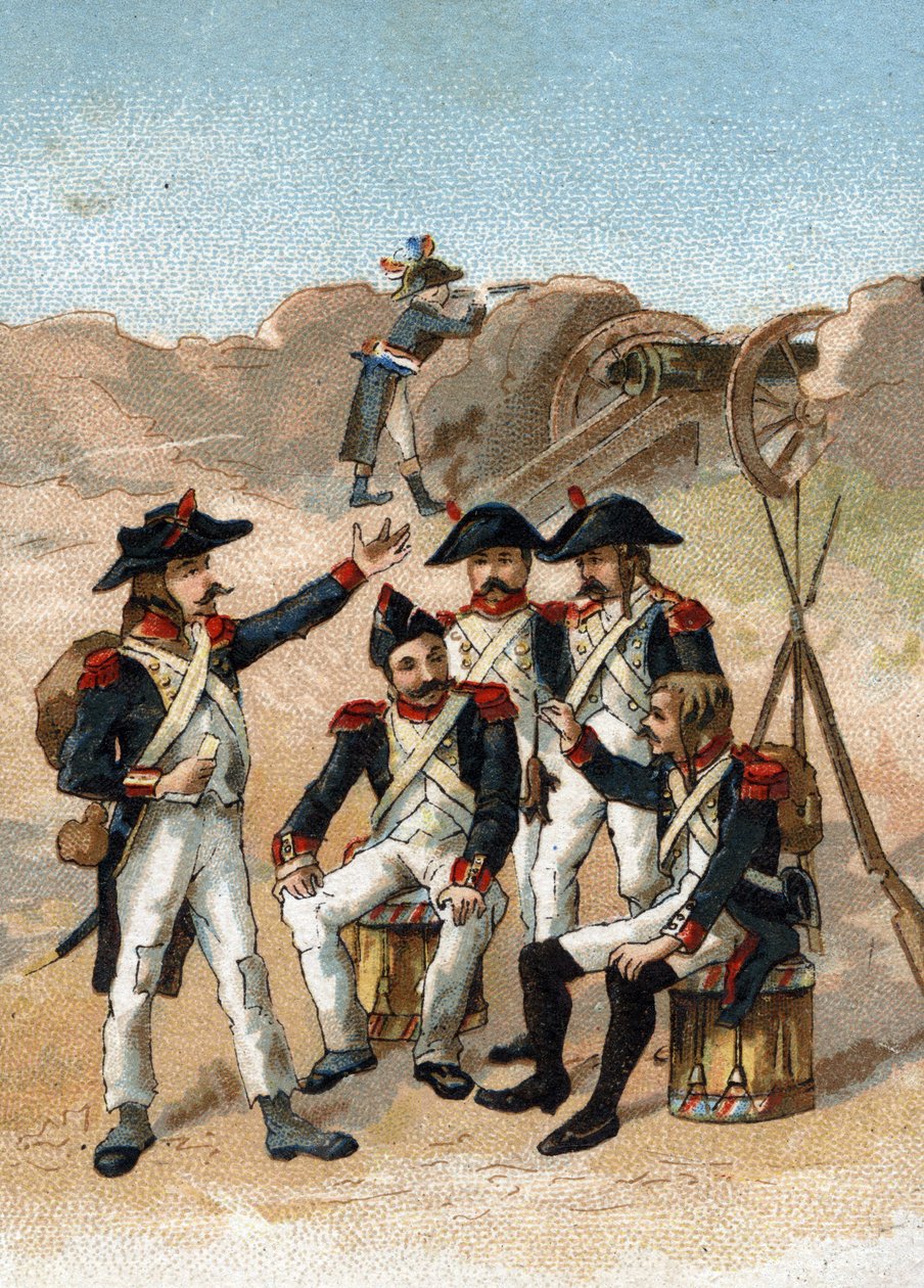 Hän saa meidät syömään saappaihimme asti, sanoi Massenan sotilas, ylimääräisesti Genesin piirityksen aikana kesäkuussa 1800. Kromolitografia. tekijältä French School