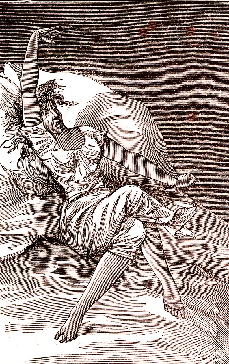 Päänsärkyä, melankoliaa ja hysteriaa, ahdistusta. 1887 (kaiverrus) tekijältä French School