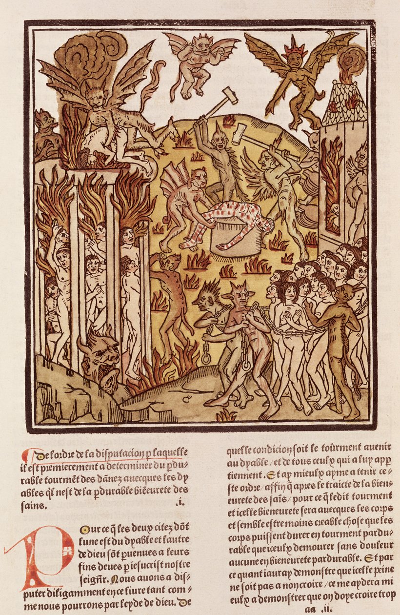 Helvetti, teoksesta "La Cite de Dieu", 1486-87 (ksylografi) tekijältä French School
