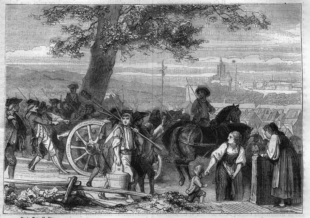Helvetic tasavalta, Oberlandin talonpoikien kapina: marssi Berniin (Sveitsi) marraskuussa 1802 - Kaiverrus vuodelta 1865 Louis Adolphe Thiersin teokseen "Histoire du Consulate et de l