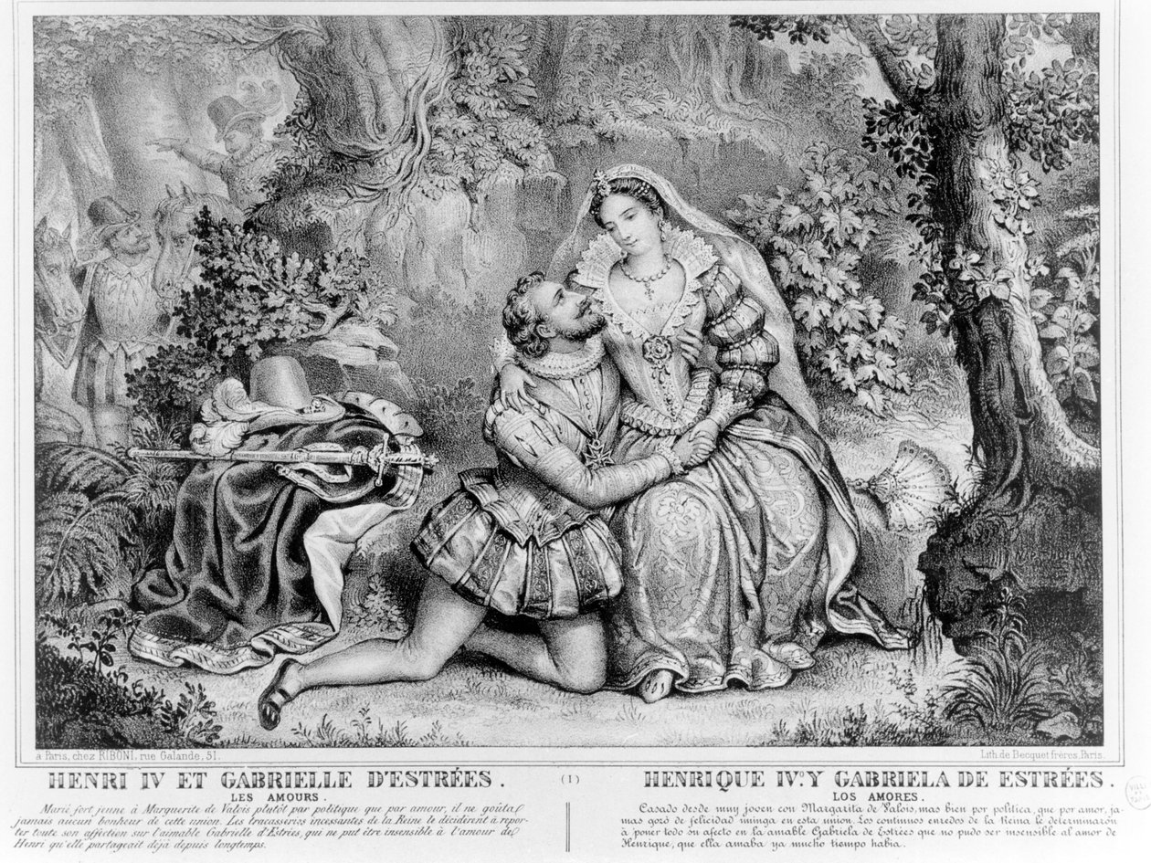 Henri IV (1553-1610), Ranskan kuningas ja Gabrielle dEstrees (1573-99) tekijältä French School