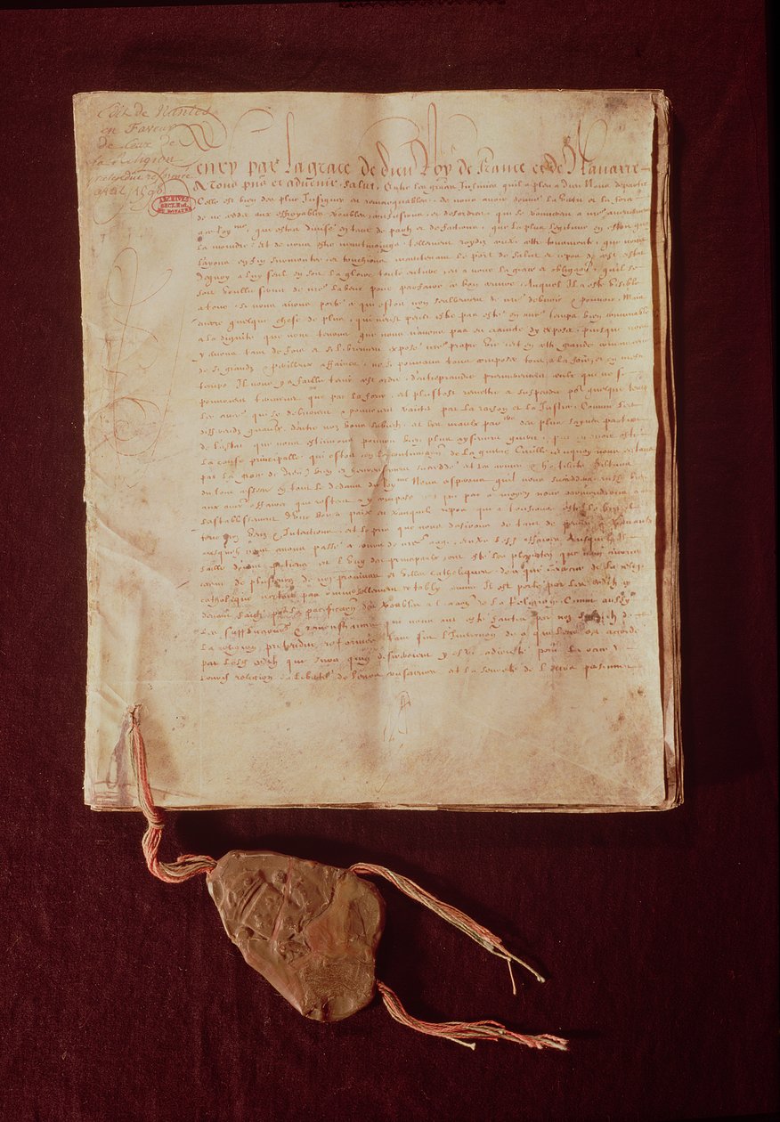 Henri IV, Jumalan armosta, Ranskan ja Navarran kuningas, ensimmäinen sivu Nantesin ediktistä, 1598 (katso myös 166021) (muste paperille) tekijältä French School