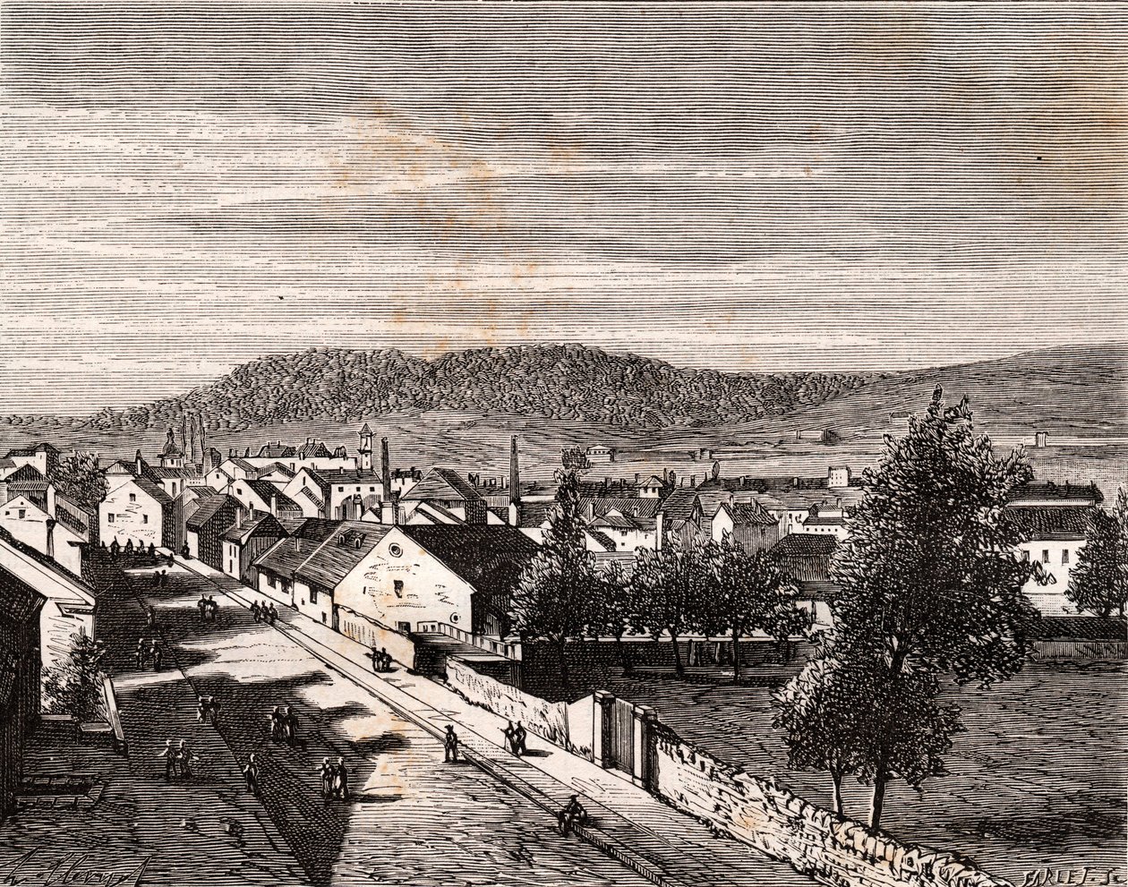 Hericourt - - Saone-et-Loiren departementti - kaiverrus "La France illustree: maantiede, historia, tilastohallinto" V.A. Maltaanruskea. 1884 tekijältä French School